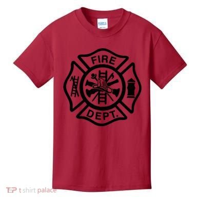 Fire Dept Emblem Badge Firefighter Logo Kids T-Shirt