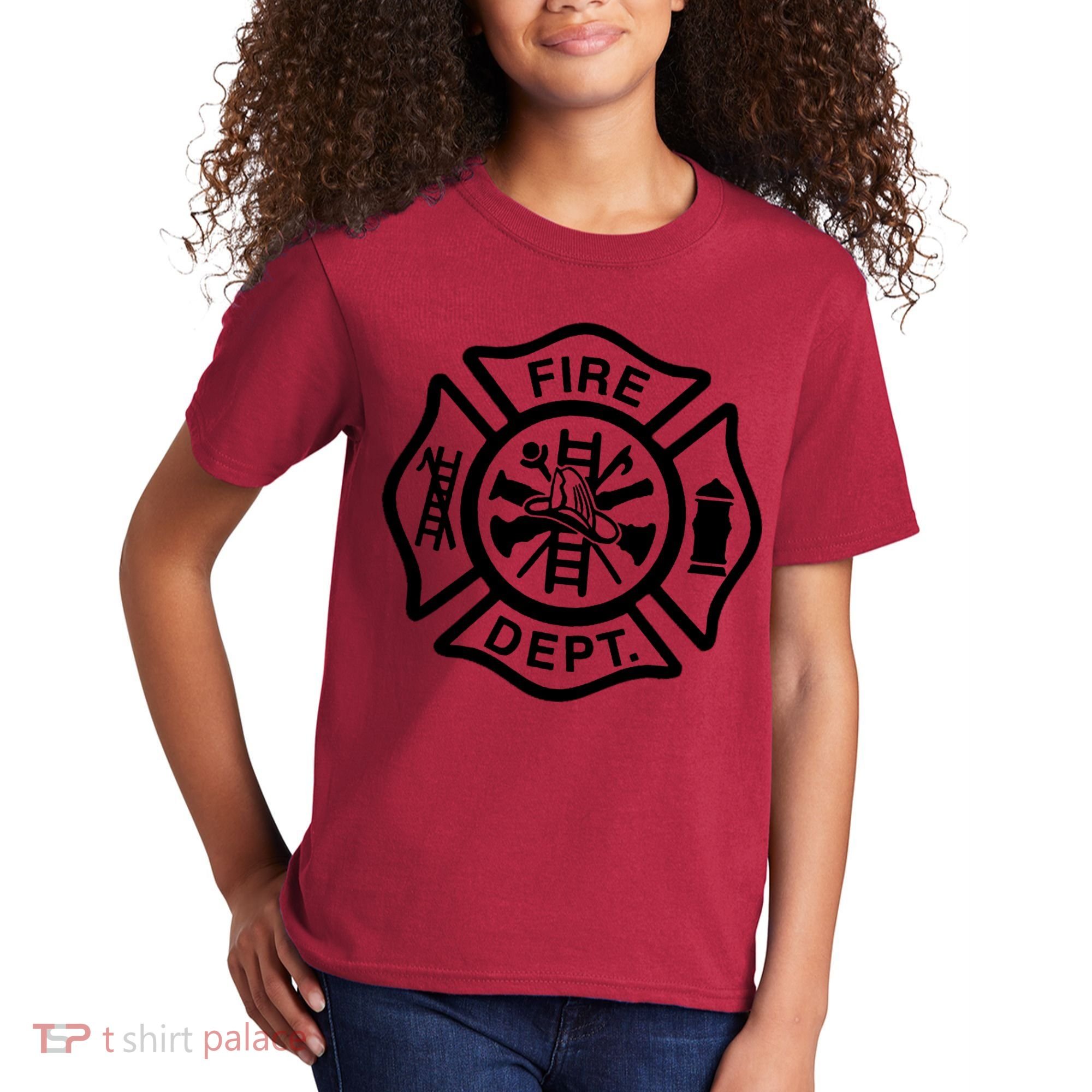 Fire Dept Emblem Badge Firefighter Logo Kids T-Shirt