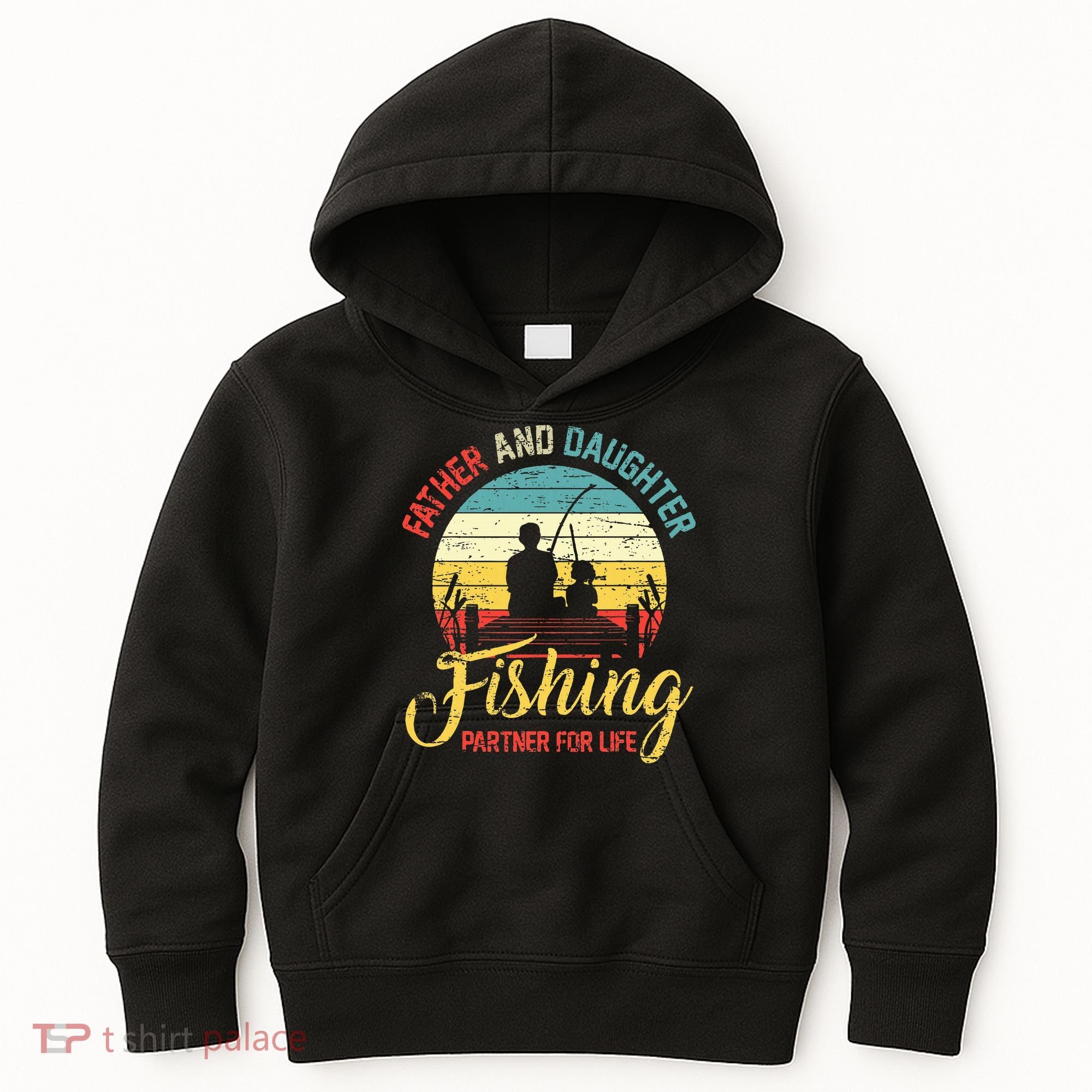 Father Daughter Fishing Partner For Life Retro Matching Dad Kids Hoodie