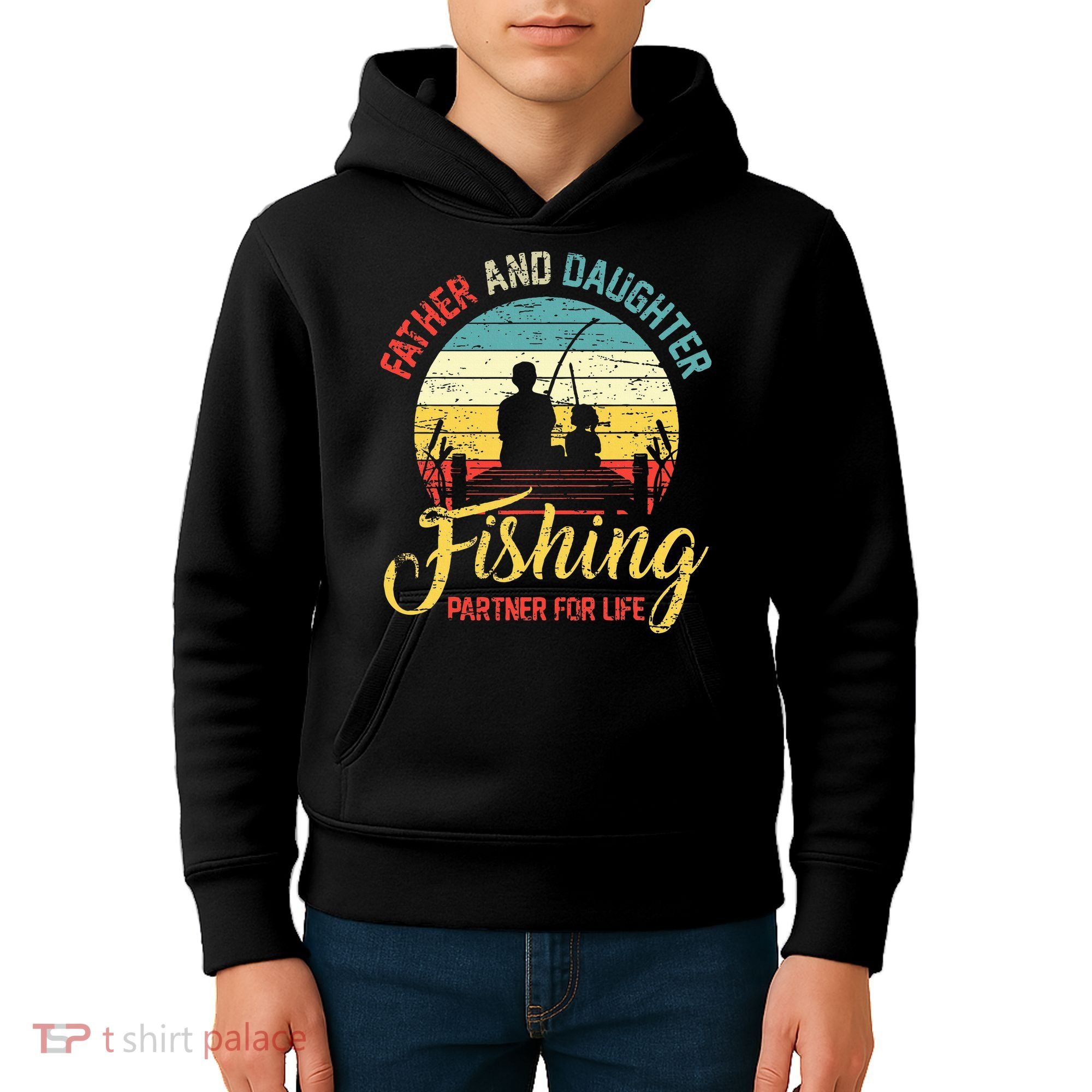 Father Daughter Fishing Partner For Life Retro Matching Dad Kids Hoodie
