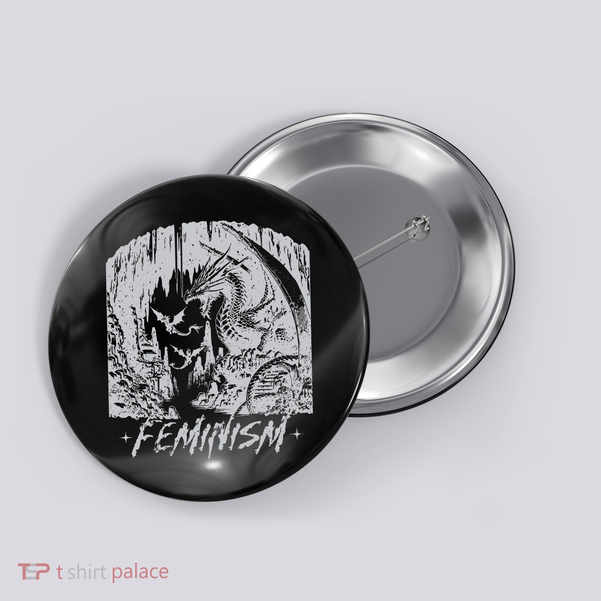 Feminism Dragon Fantasy Button