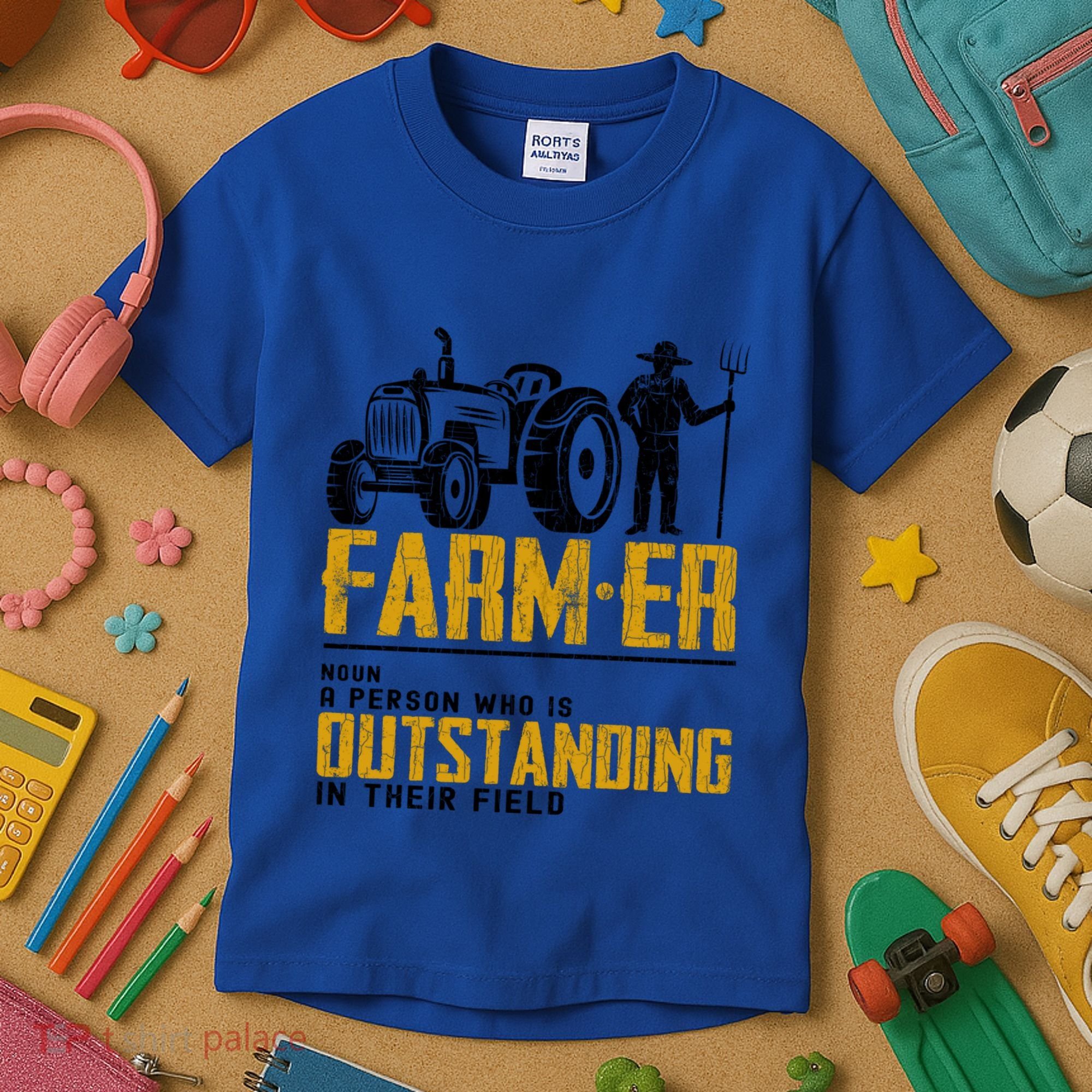Farmer Definition Funny Farming Farm Tractor Animals Graphic Gift Kids T-Shirt