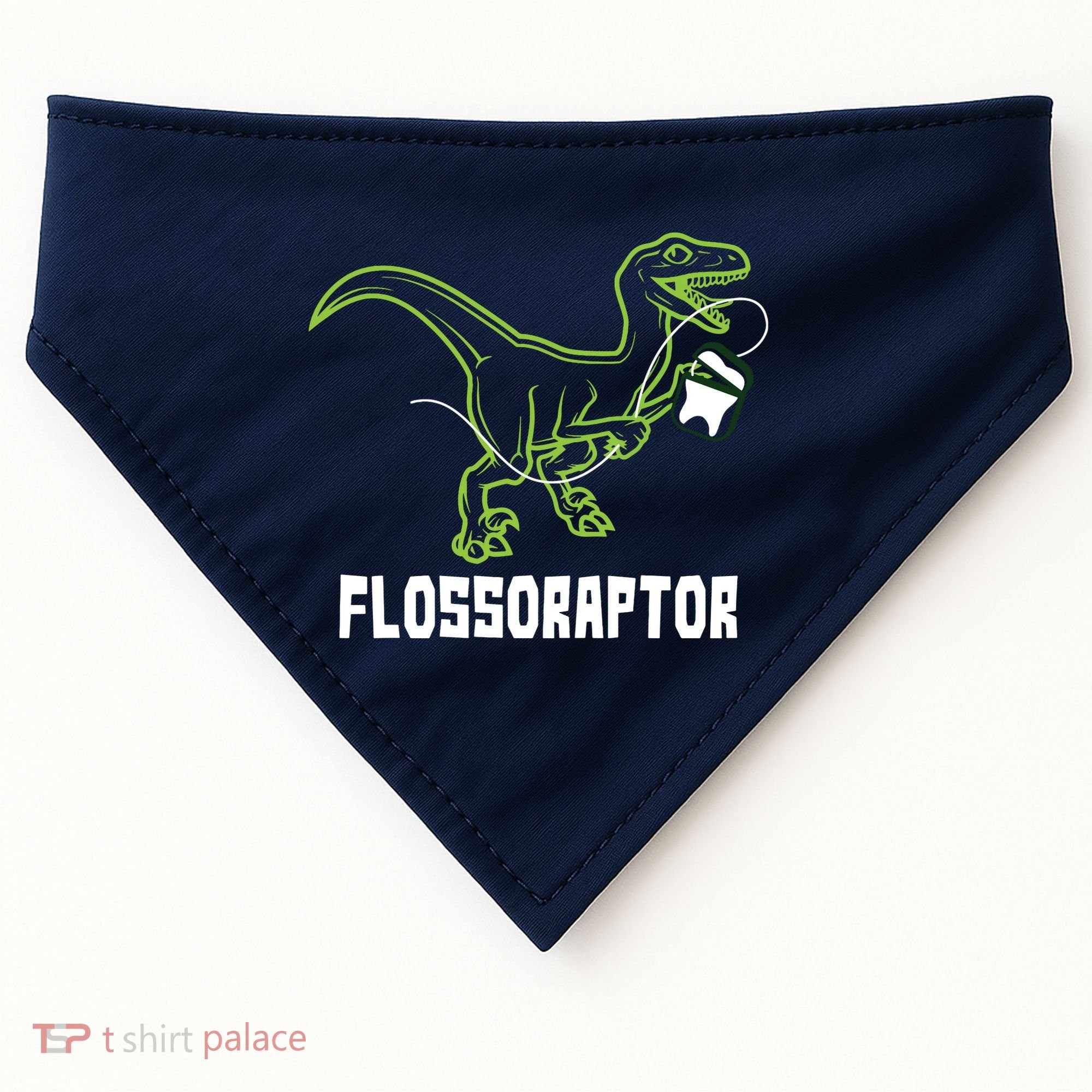 Flossoraptor Dinosaur Funny Pediatric Dentist USA-Made Doggie Bandana