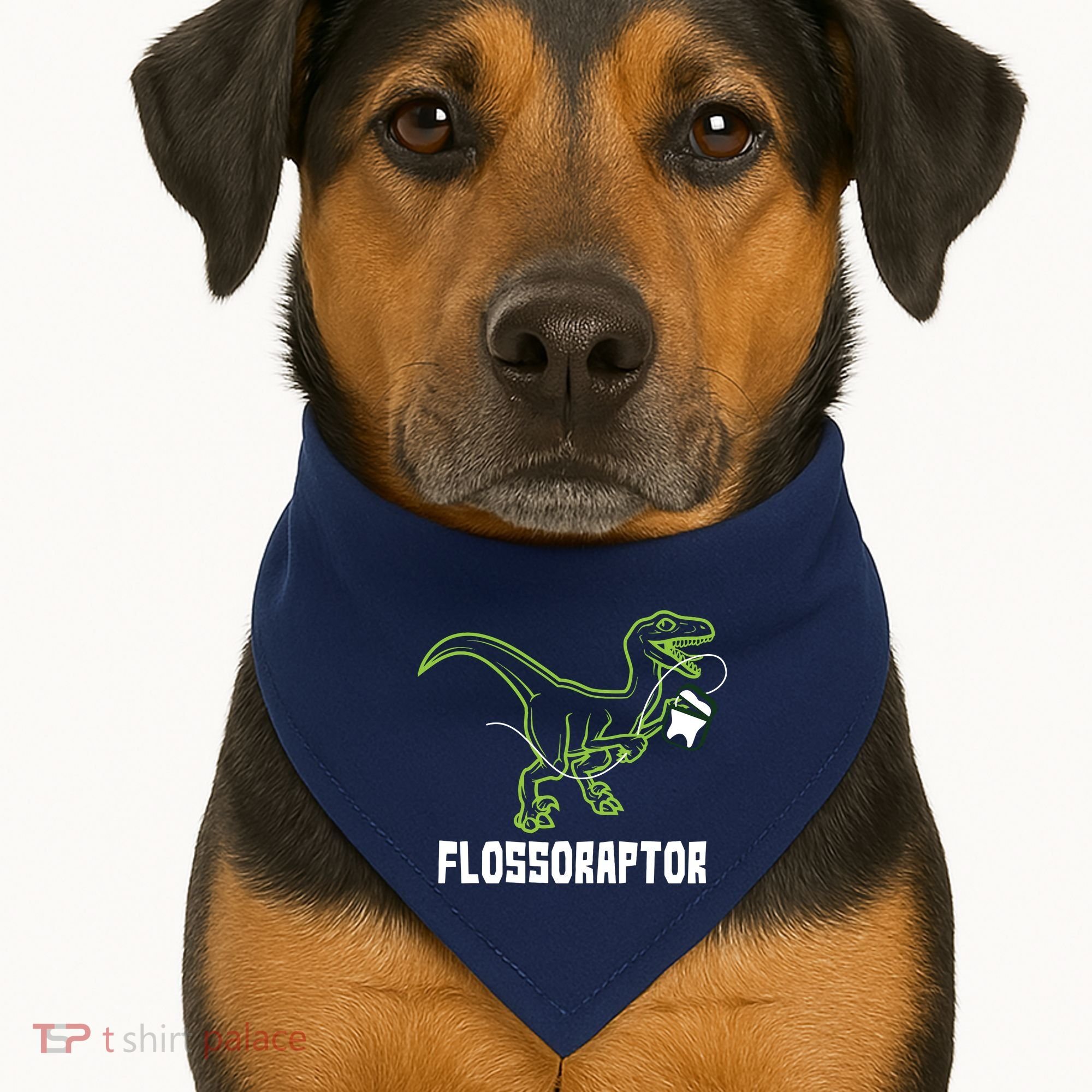 Flossoraptor Dinosaur Funny Pediatric Dentist USA-Made Doggie Bandana