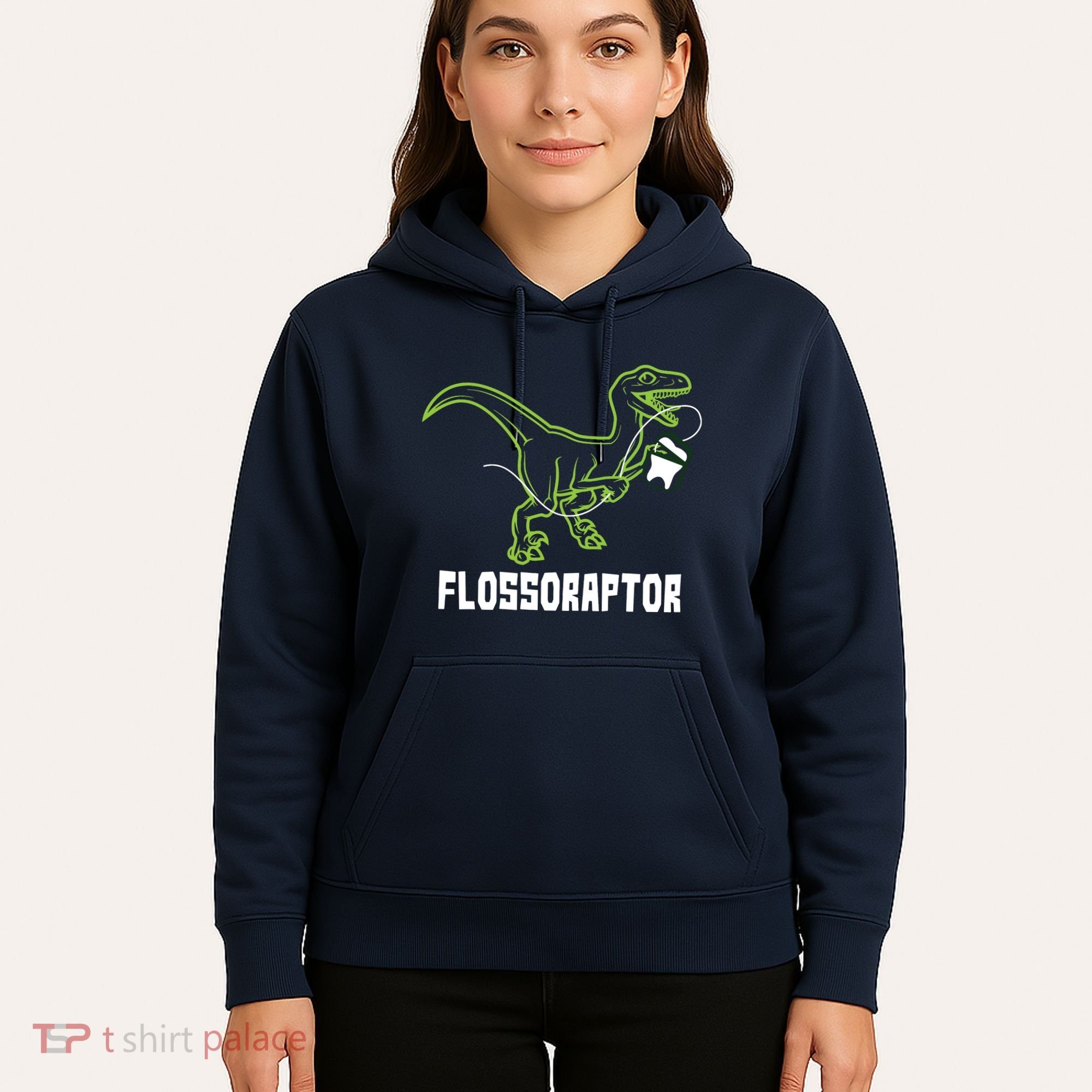 Flossoraptor Dinosaur Funny Pediatric Dentist Hoodie