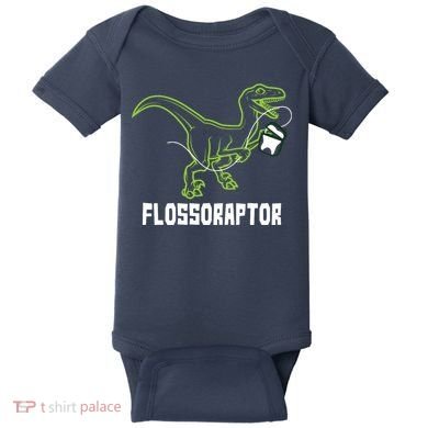 Flossoraptor Dinosaur Funny Pediatric Dentist Baby Bodysuit