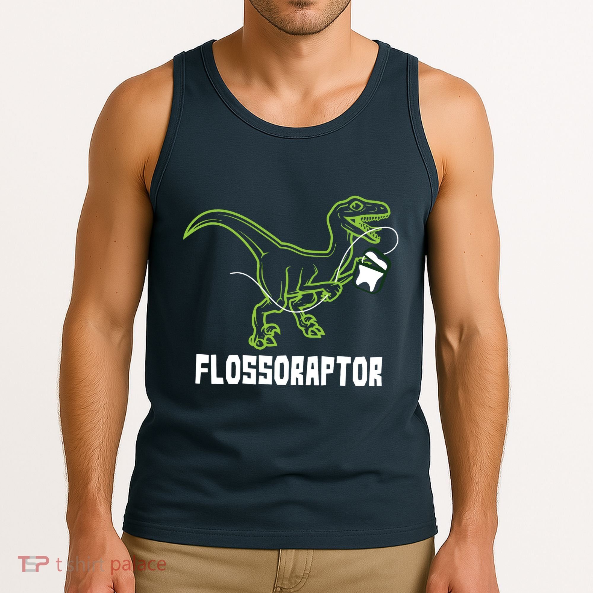 Flossoraptor Dinosaur Funny Pediatric Dentist Tank Top