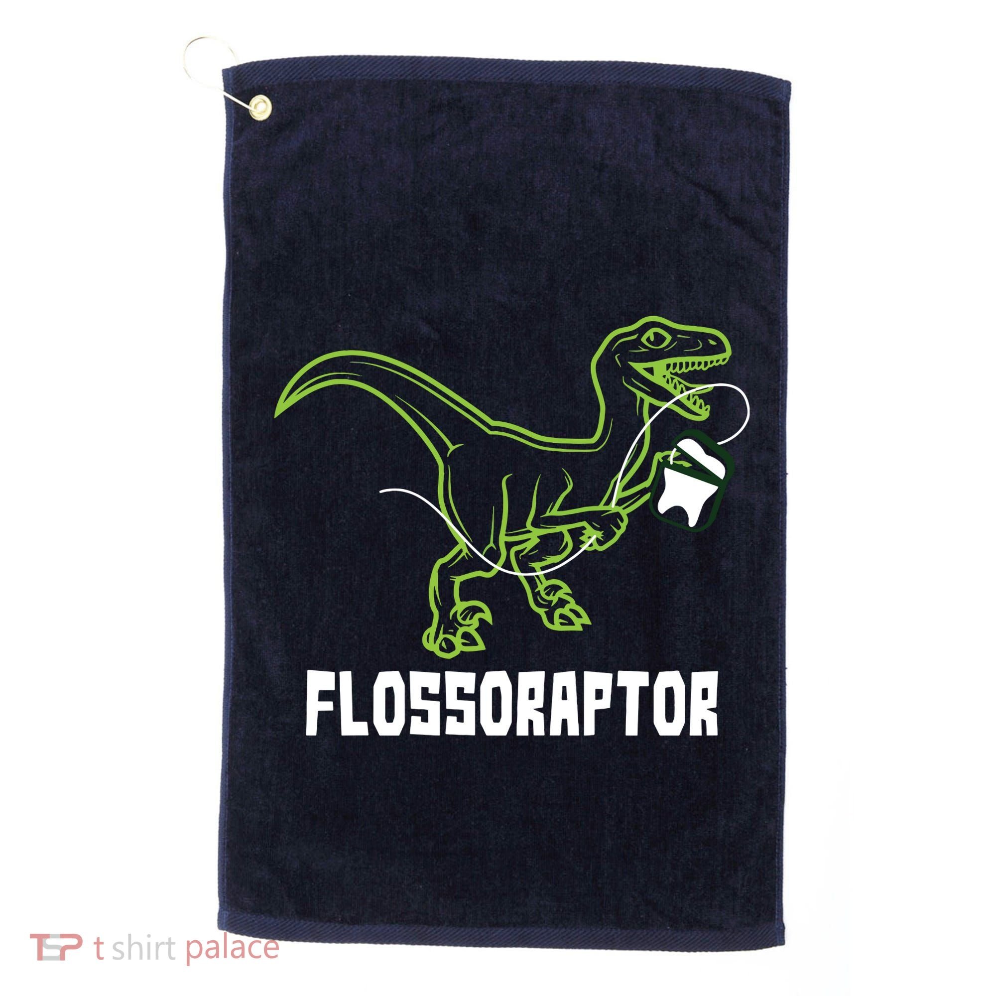 Flossoraptor Dinosaur Funny Pediatric Dentist Golf Towel