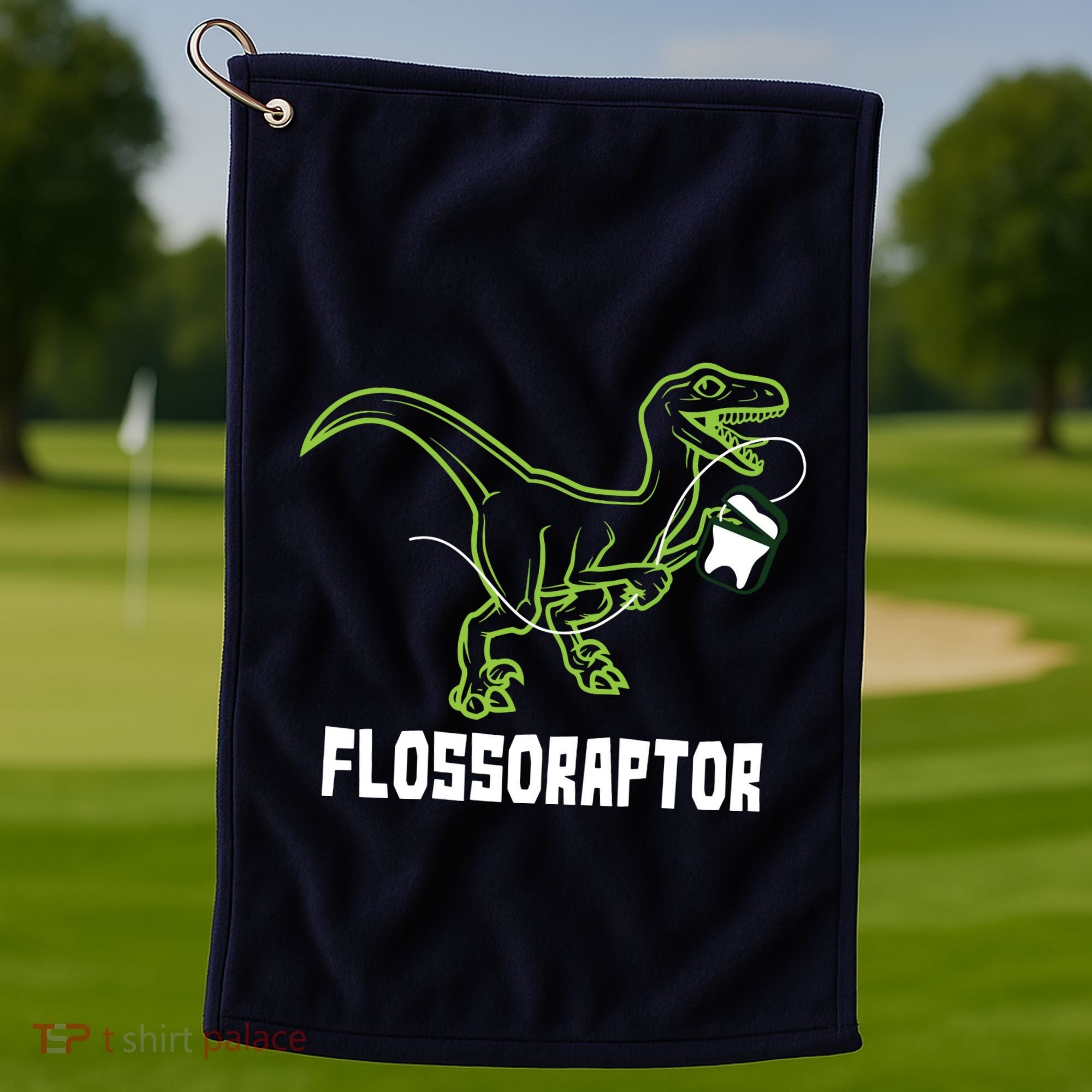 Flossoraptor Dinosaur Funny Pediatric Dentist Golf Towel