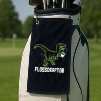 Flossoraptor Dinosaur Funny Pediatric Dentist Golf Towel thumb 2