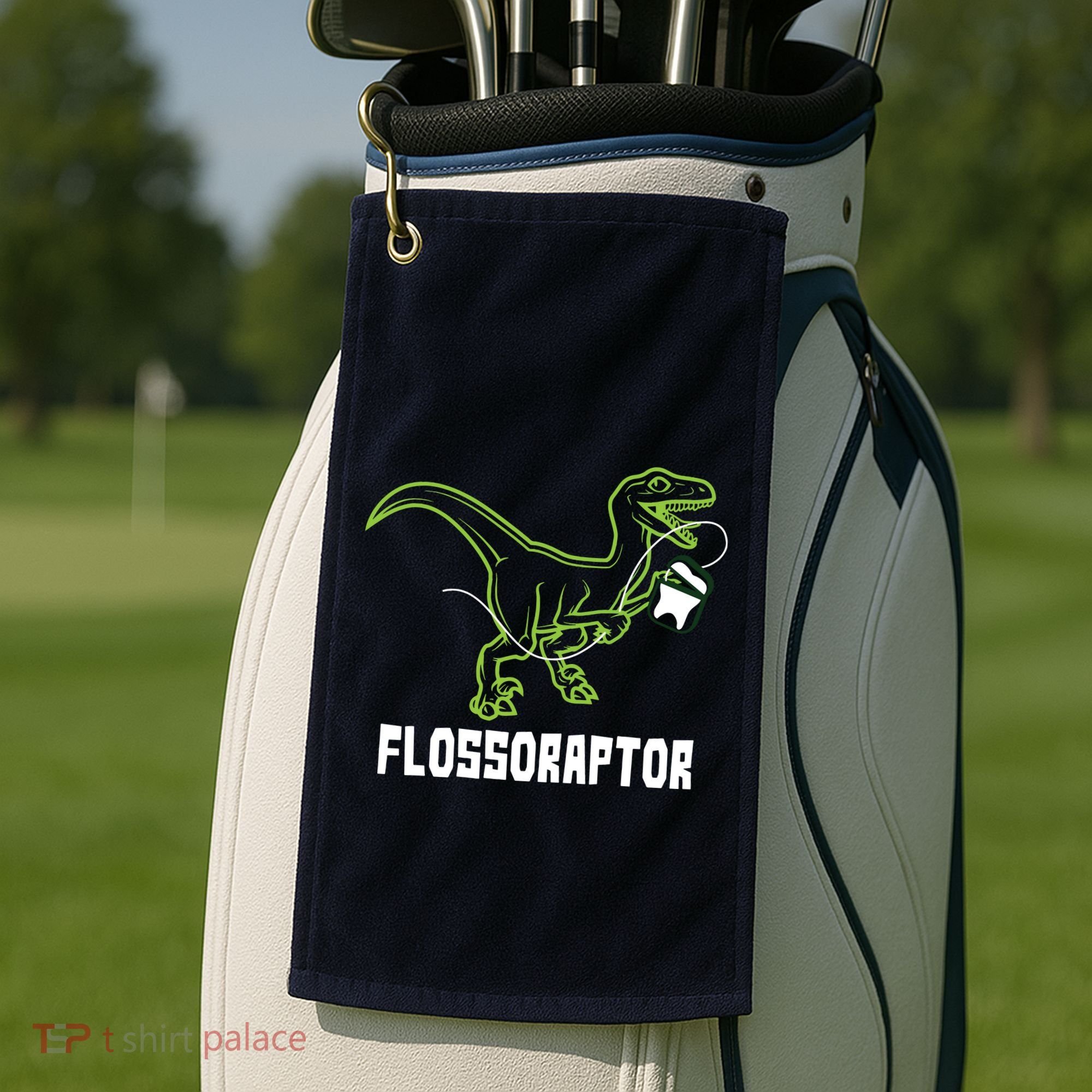 Flossoraptor Dinosaur Funny Pediatric Dentist Golf Towel