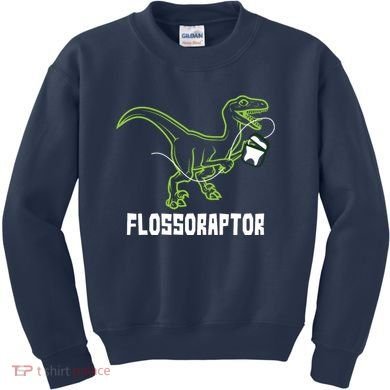 Flossoraptor Dinosaur Funny Pediatric Dentist Kids Sweatshirt