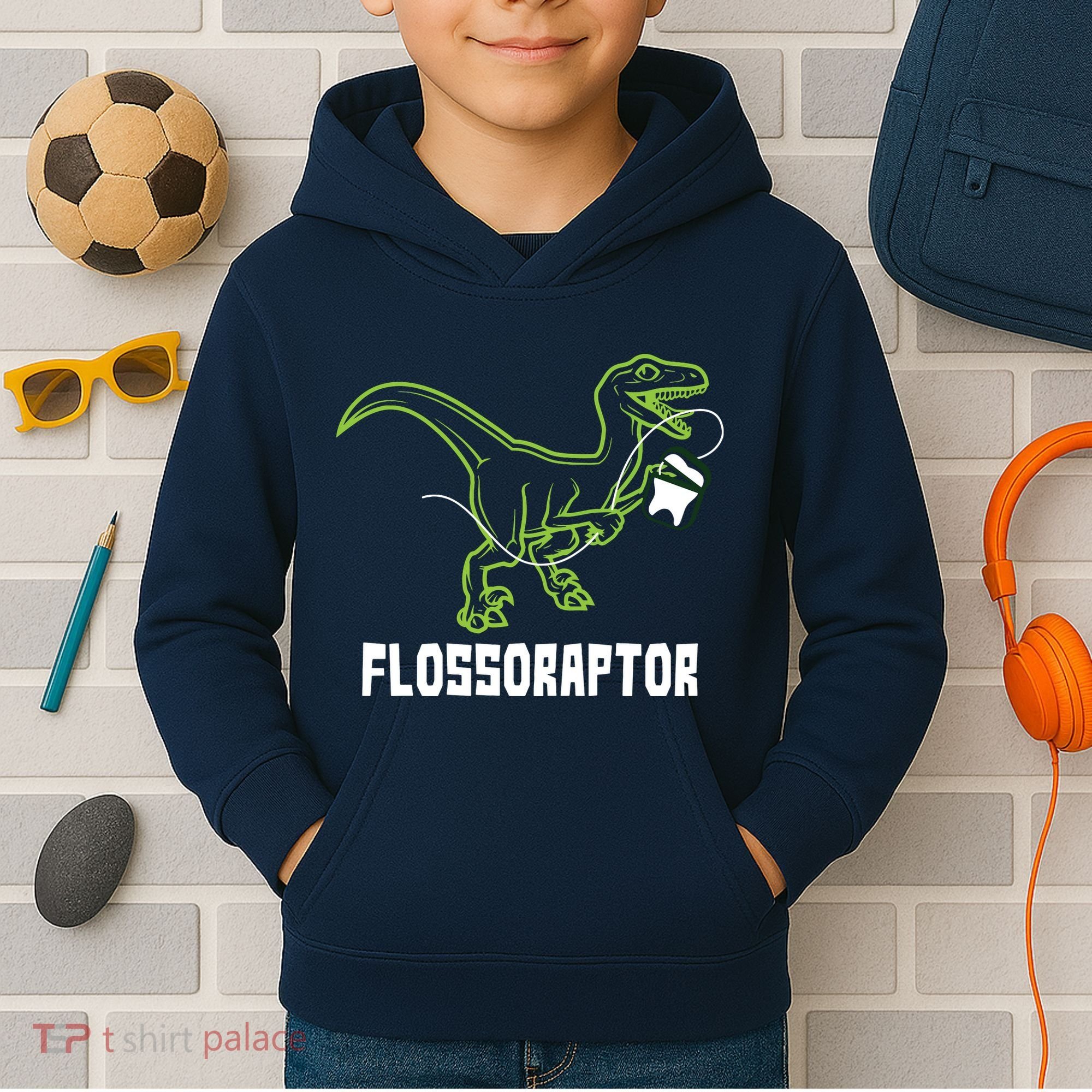 Flossoraptor Dinosaur Funny Pediatric Dentist Kids Hoodie