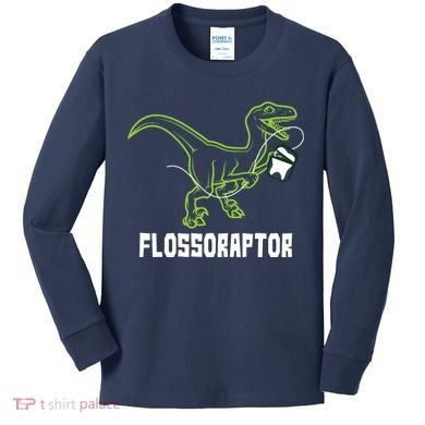 Flossoraptor Dinosaur Funny Pediatric Dentist Kids Long Sleeve Shirt