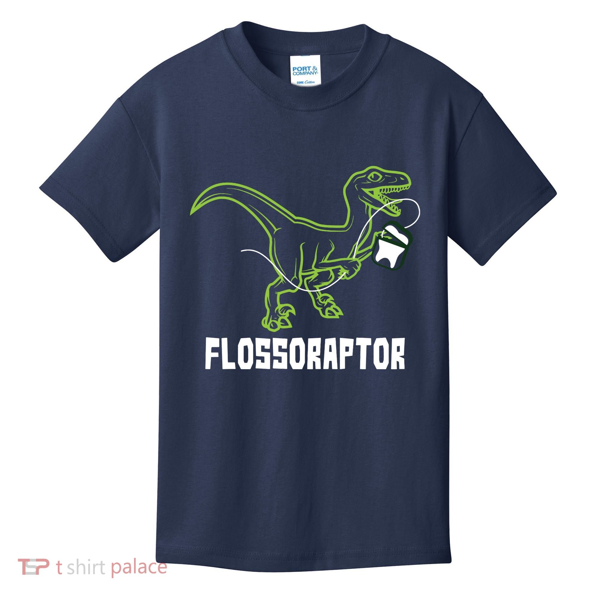 Flossoraptor Dinosaur Funny Pediatric Dentist Kids T-Shirt