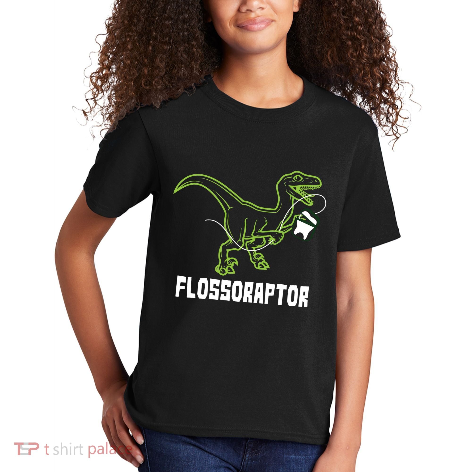 Flossoraptor Dinosaur Funny Pediatric Dentist Kids T-Shirt