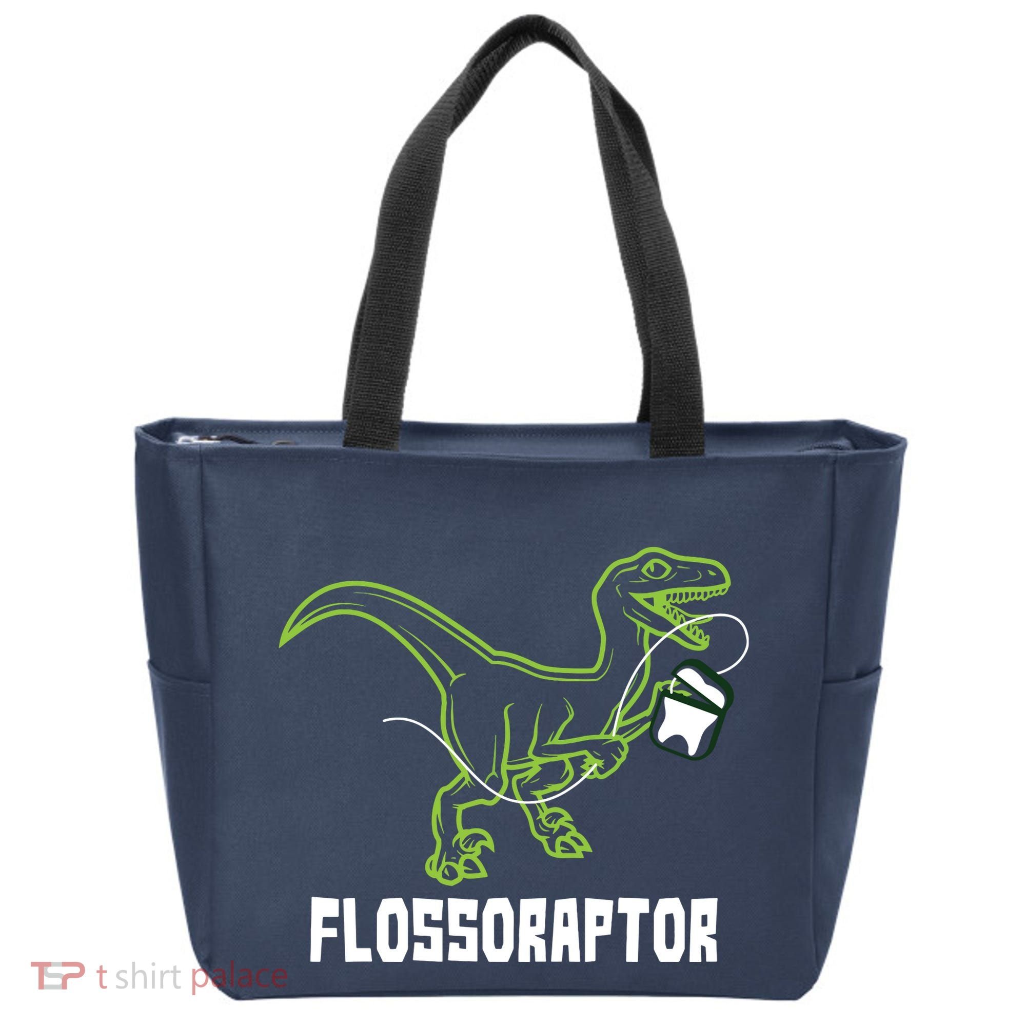 Flossoraptor Dinosaur Funny Pediatric Dentist Tote Bag