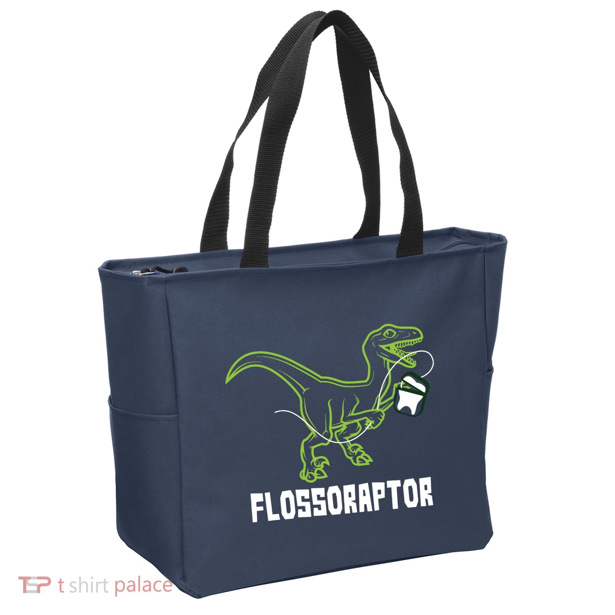 Flossoraptor Dinosaur Funny Pediatric Dentist Tote Bag
