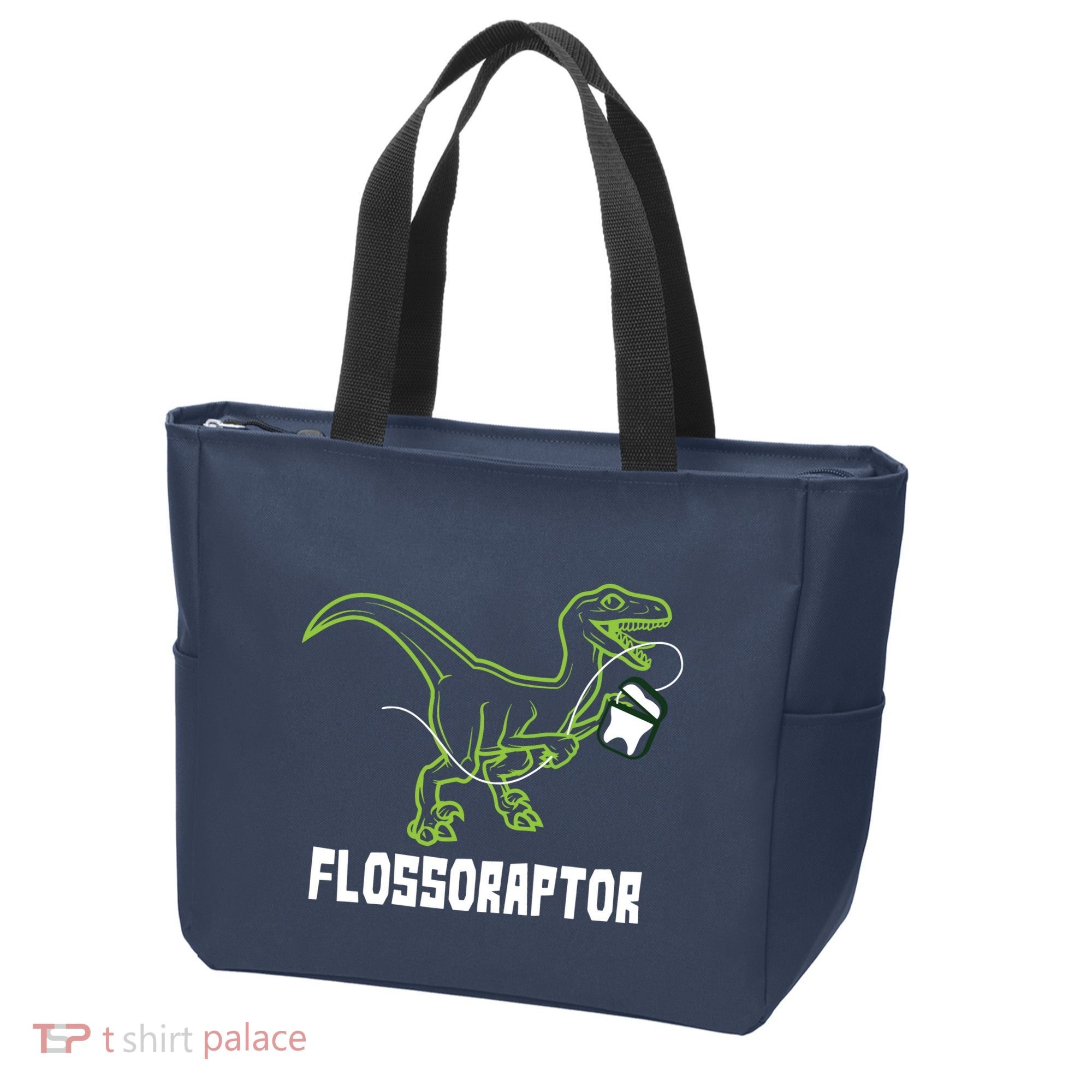 Flossoraptor Dinosaur Funny Pediatric Dentist Tote Bag
