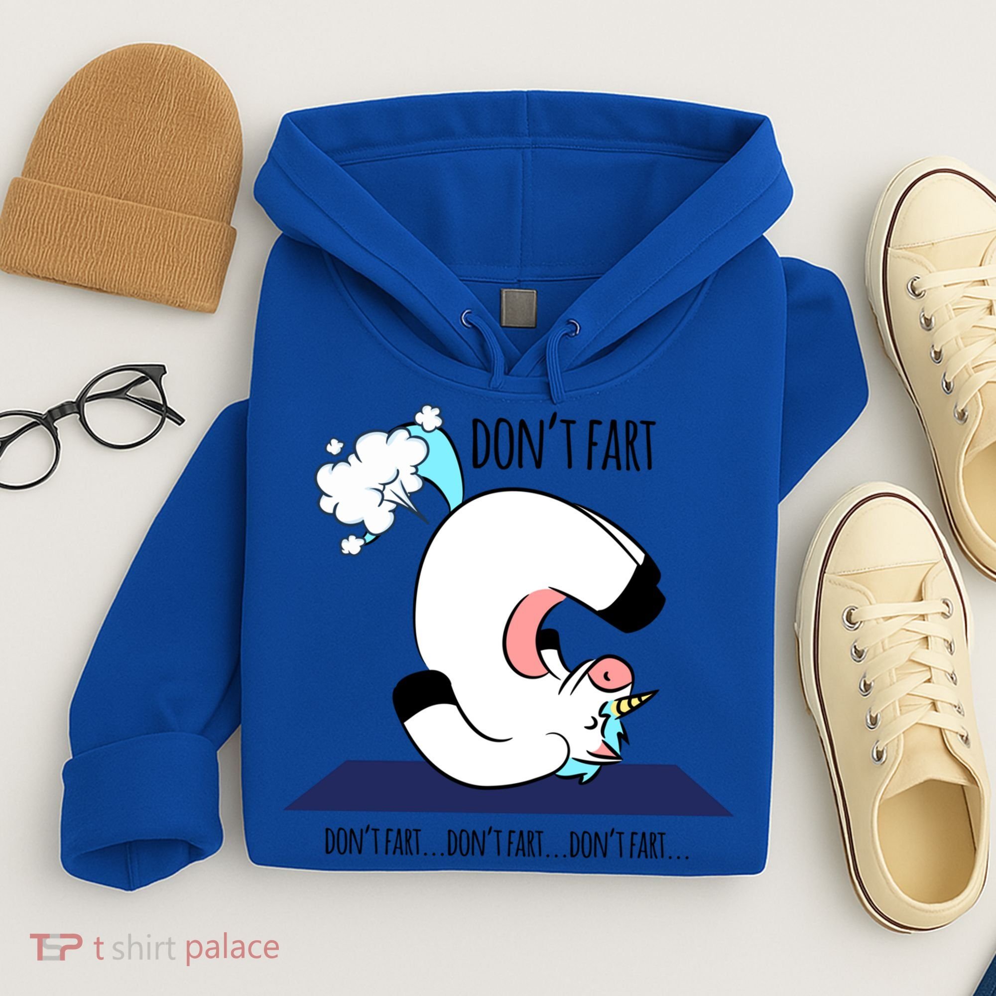 Funny Don't Fart Unicorn Doing Yoga Workout Pose Gift Hoodie