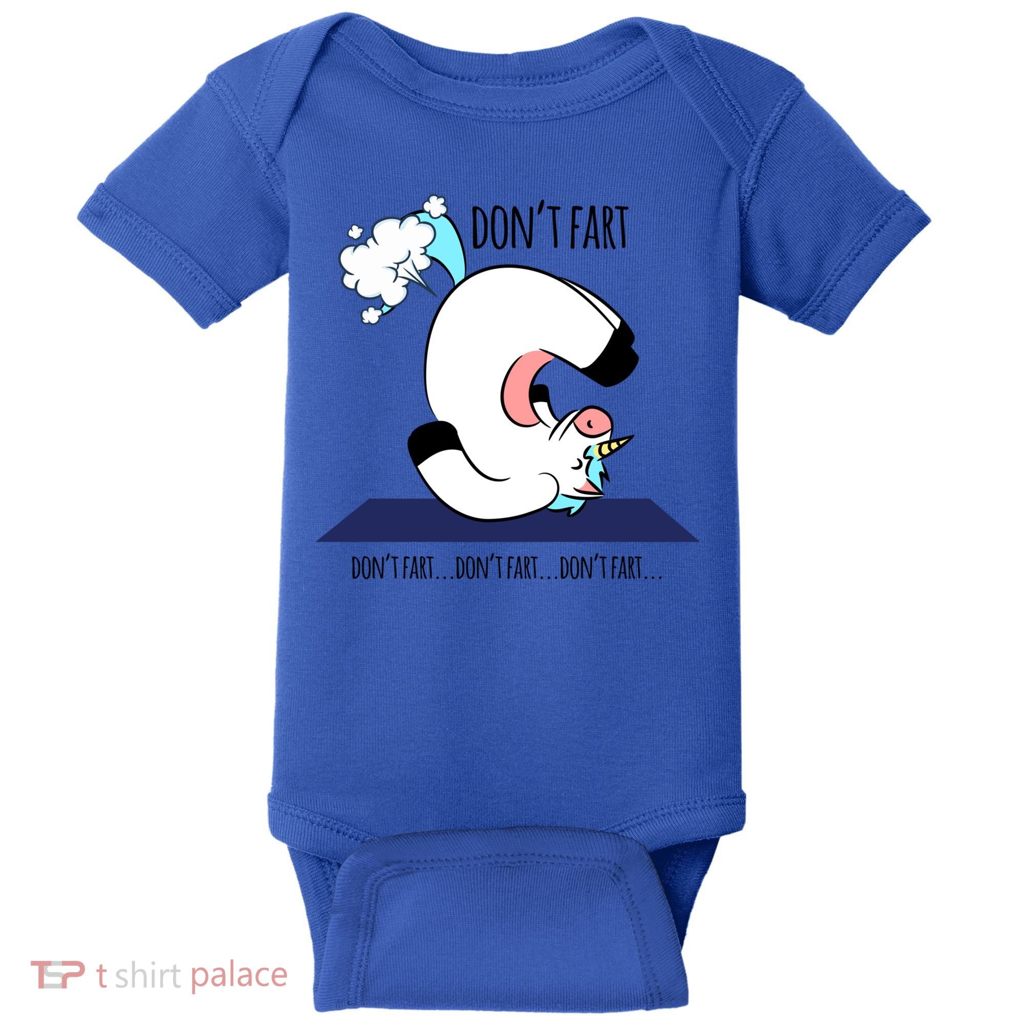 Funny Don't Fart Unicorn Doing Yoga Workout Pose Gift Baby Bodysuit