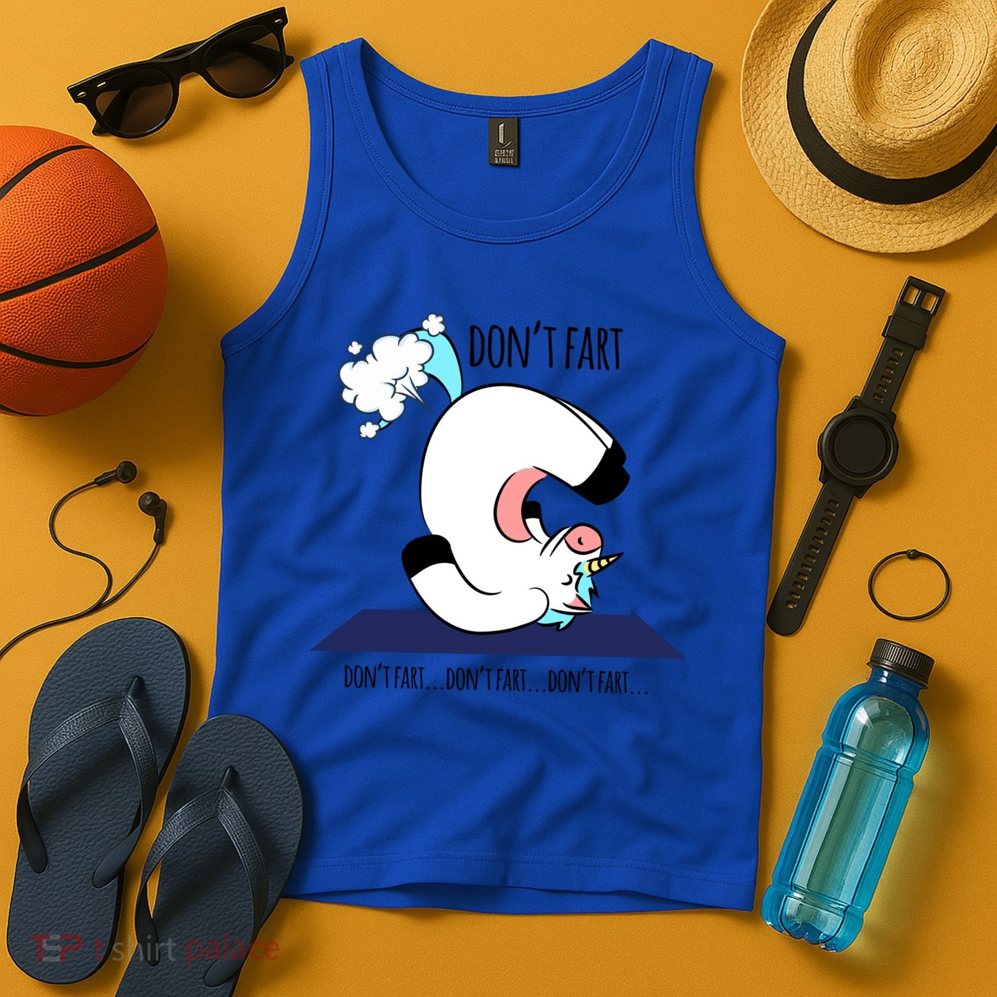 Funny Don't Fart Unicorn Doing Yoga Workout Pose Gift Tank Top
