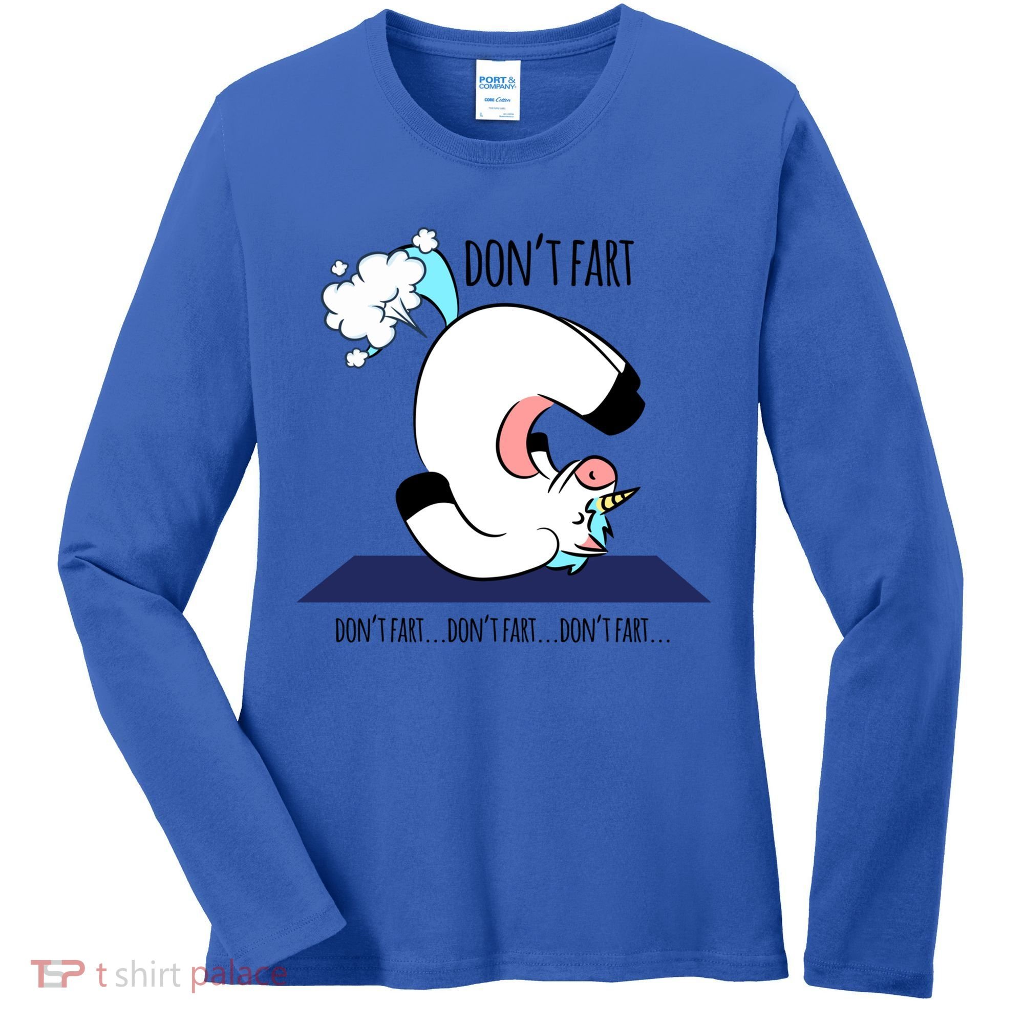 Funny Don't Fart Unicorn Doing Yoga Workout Pose Gift Women's Long Sleeve Shirt