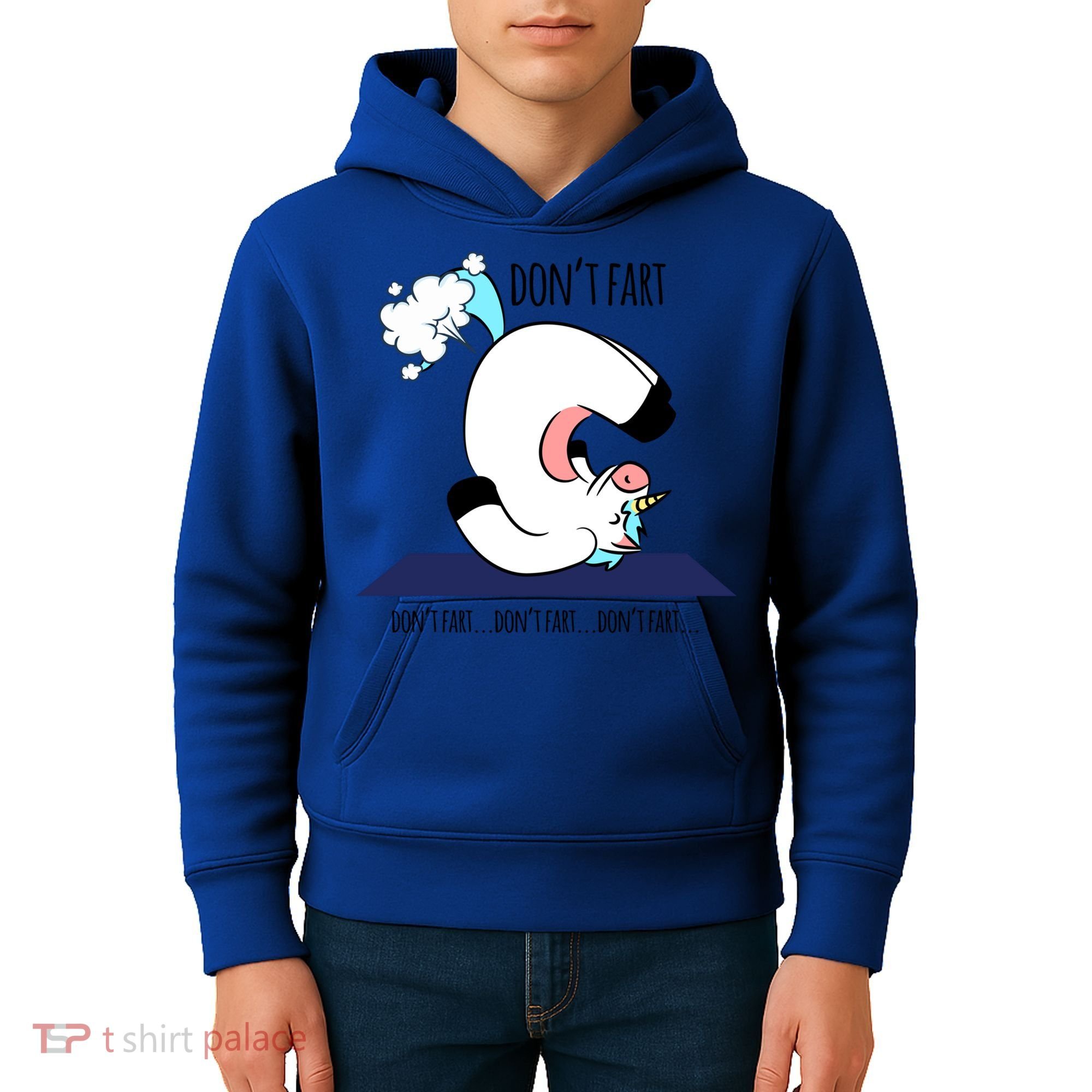 Funny Don't Fart Unicorn Doing Yoga Workout Pose Gift Kids Hoodie