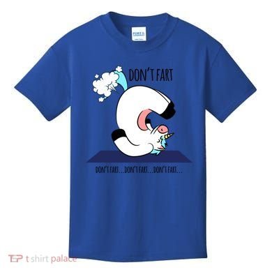 Funny Don't Fart Unicorn Doing Yoga Workout Pose Gift Kids T-Shirt