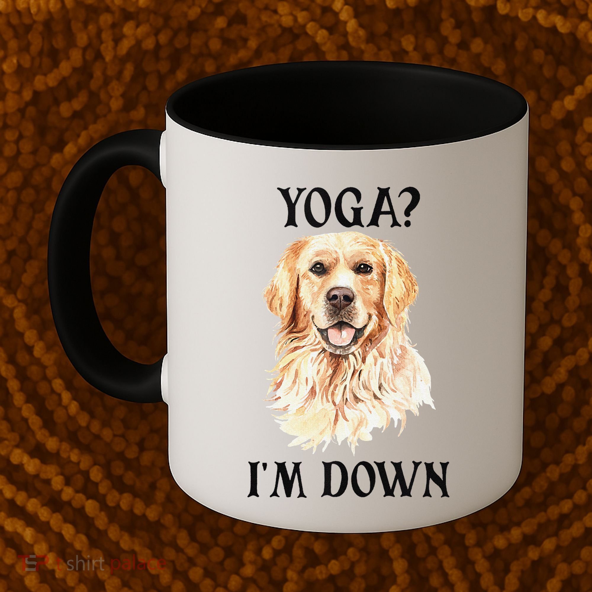 Funny Downward Facing Dog Yoga Gift With A Golden Retriever Coffee Mug