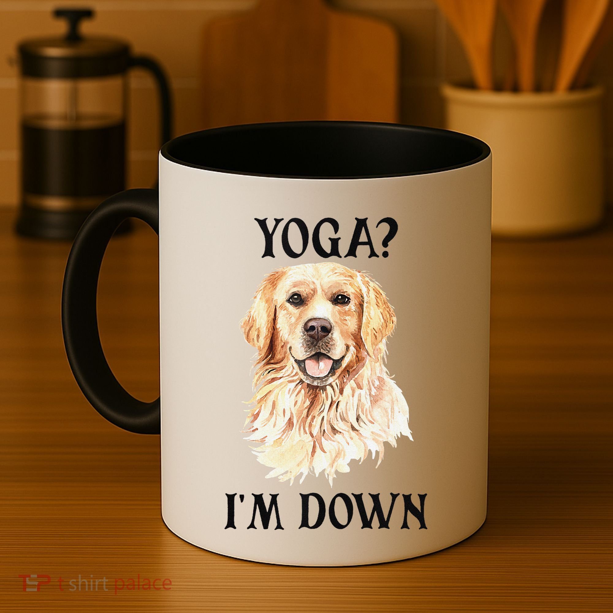 Funny Downward Facing Dog Yoga Gift With A Golden Retriever Coffee Mug