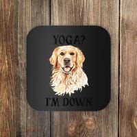 Funny Downward Facing Dog Yoga Gift With A Golden Retriever Coaster thumb 0