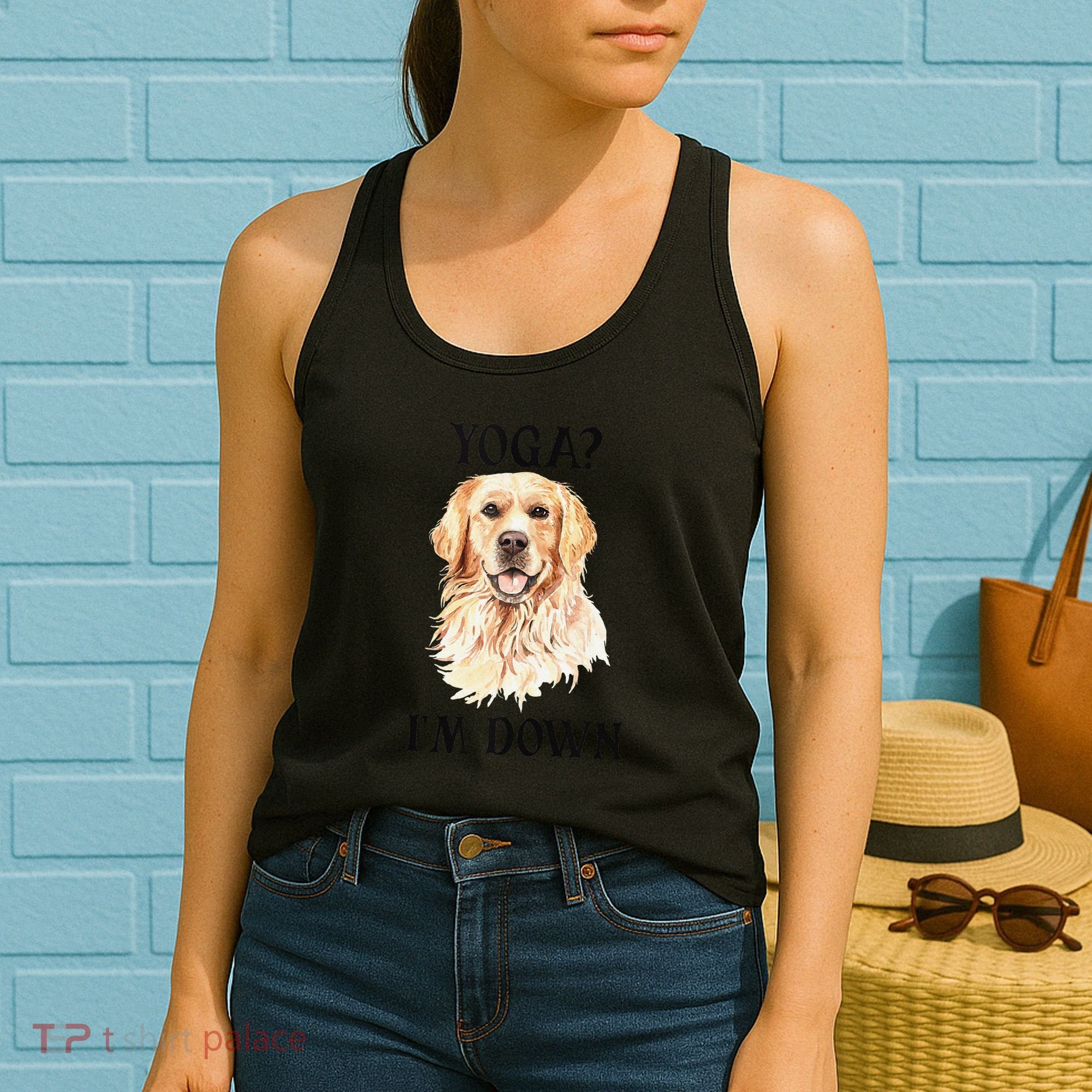Funny Downward Facing Dog Yoga Gift With A Golden Retriever Women's Tank Top