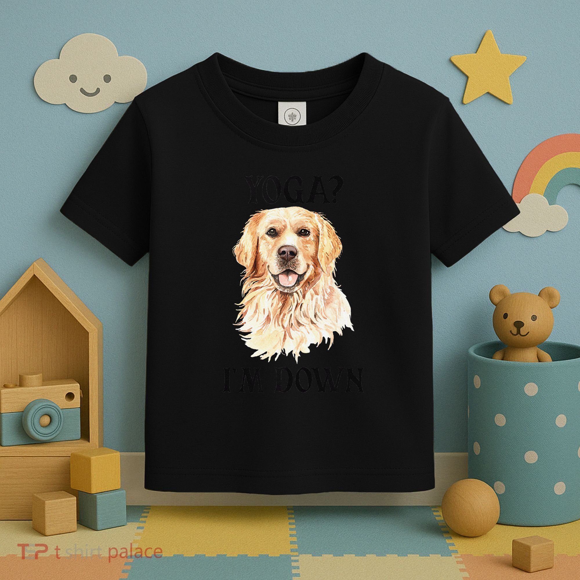 Funny Downward Facing Dog Yoga Gift With A Golden Retriever Toddler T-Shirt