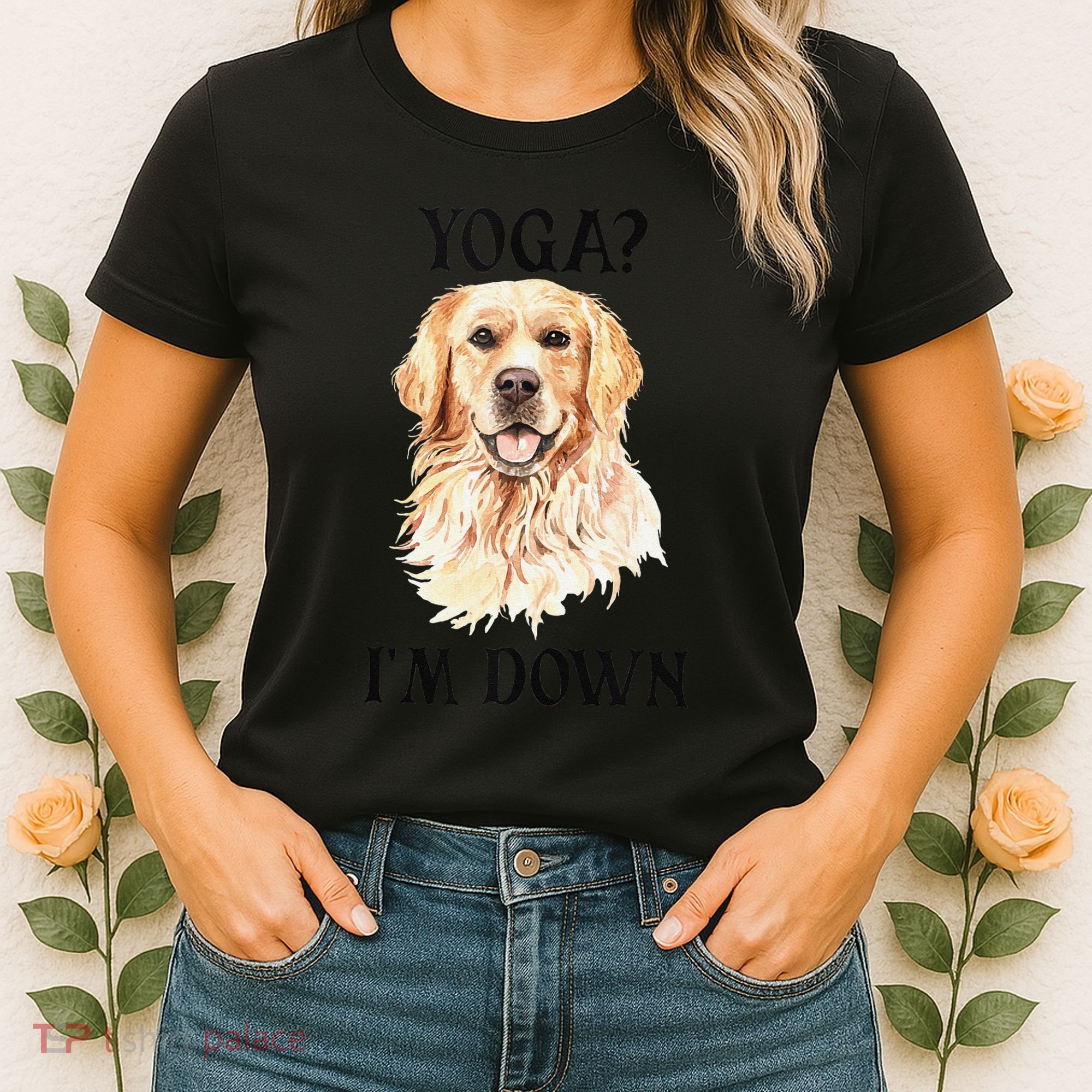 Funny Downward Facing Dog Yoga Gift With A Golden Retriever Women's T-Shirt