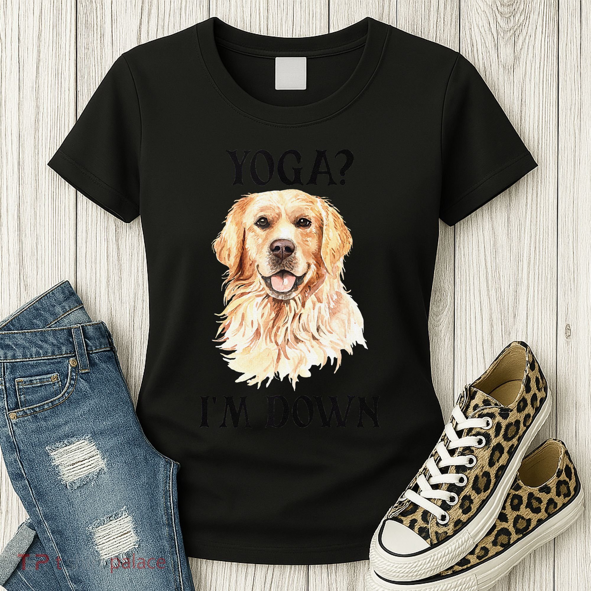 Funny Downward Facing Dog Yoga Gift With A Golden Retriever Women's T-Shirt