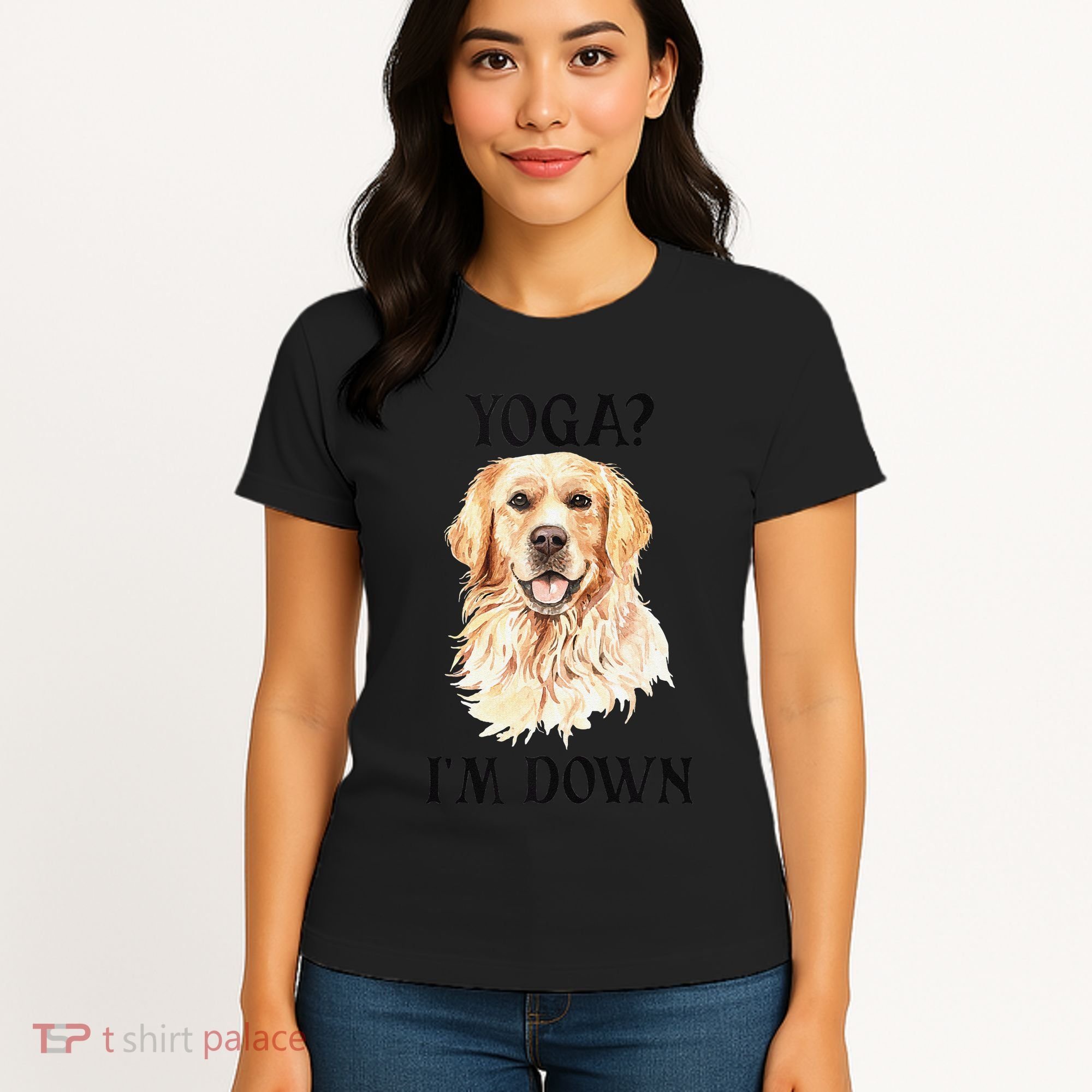 Funny Downward Facing Dog Yoga Gift With A Golden Retriever Women's T-Shirt