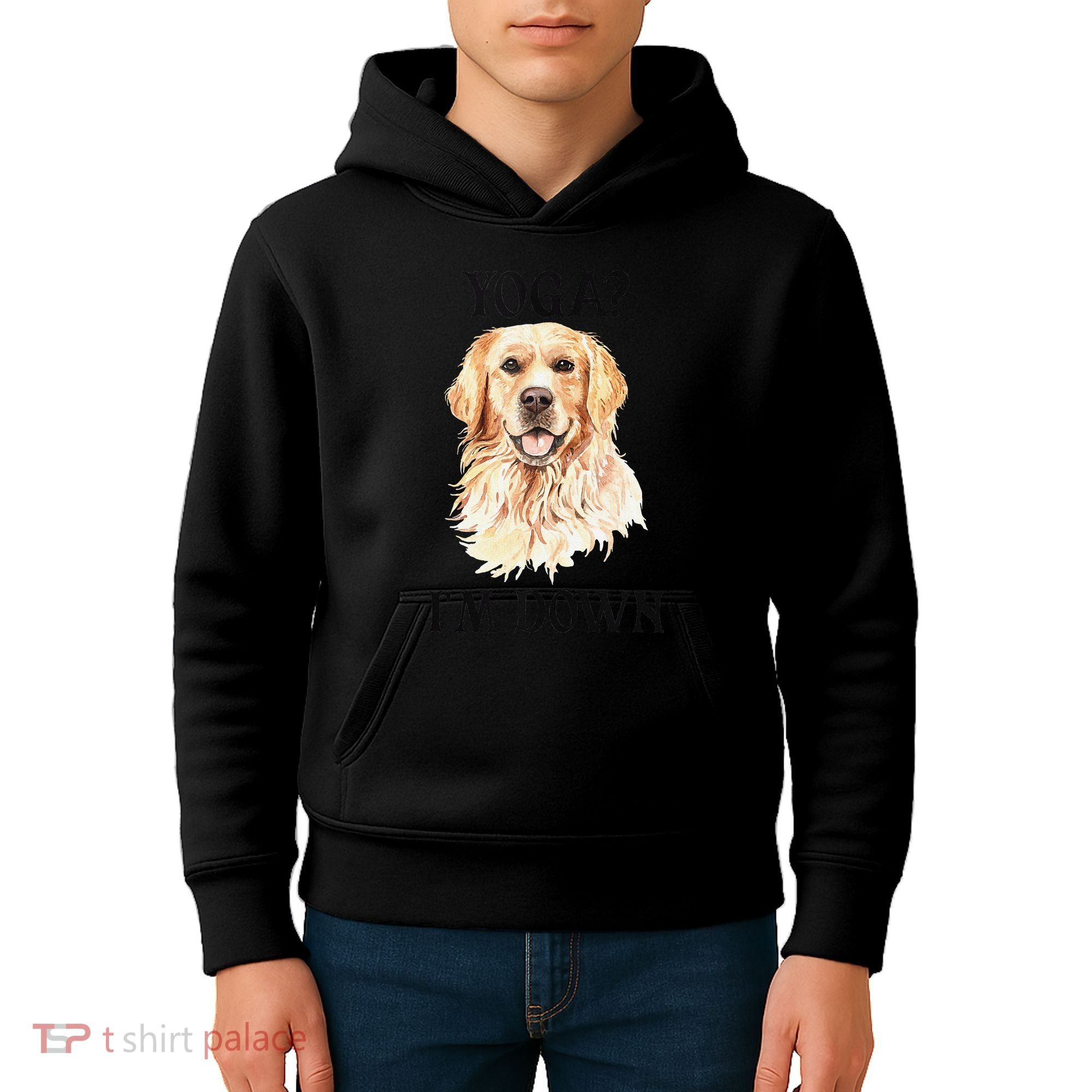 Funny Downward Facing Dog Yoga Gift With A Golden Retriever Kids Hoodie