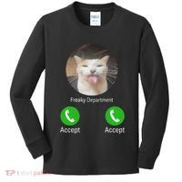 Freaky Department Funny Cat Meme Kids Long Sleeve Shirt thumb 0
