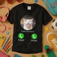 Freaky Department Funny Cat Meme Kids T-Shirt thumb 3