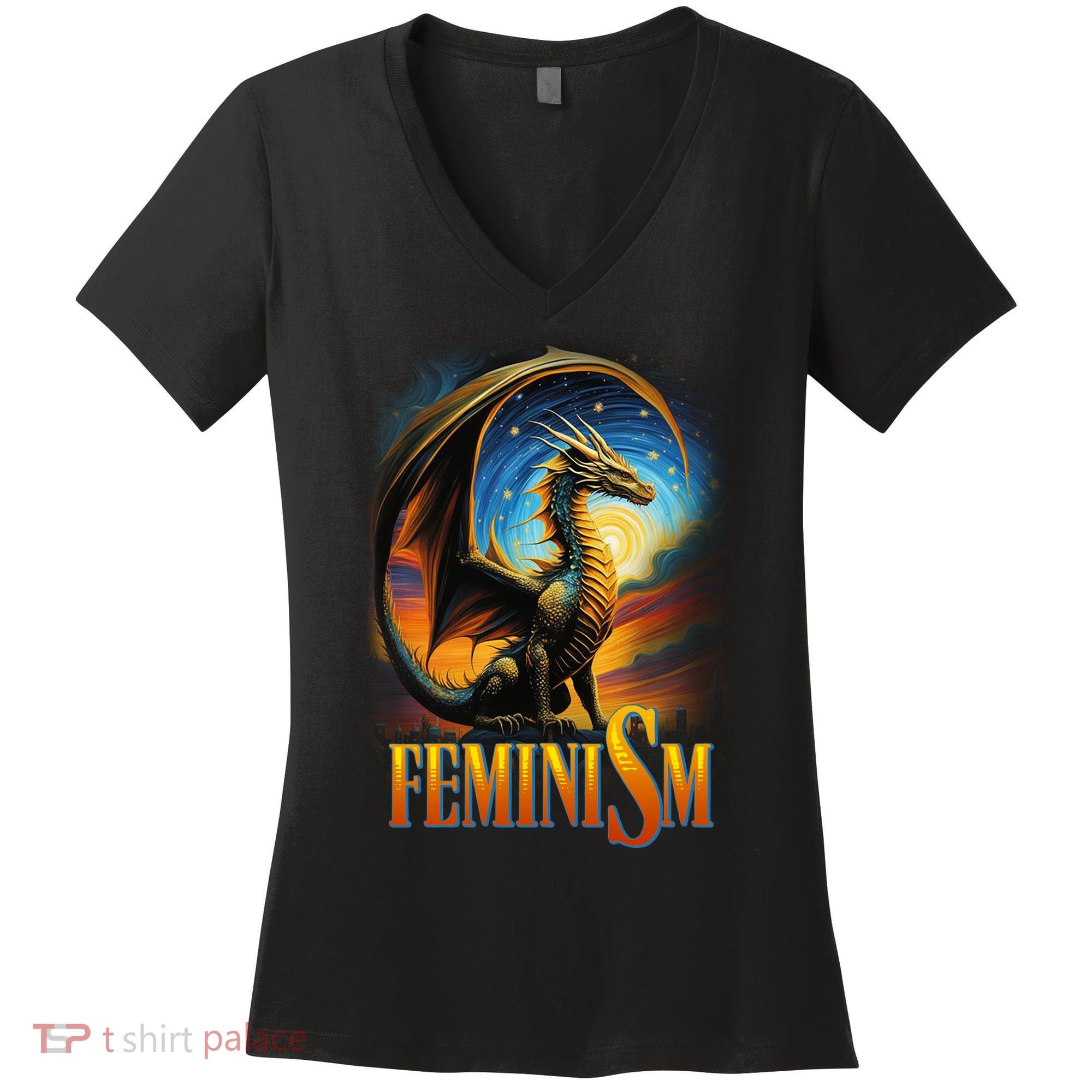 Feminism Dragon Fantasy Women's V-Neck T-Shirt