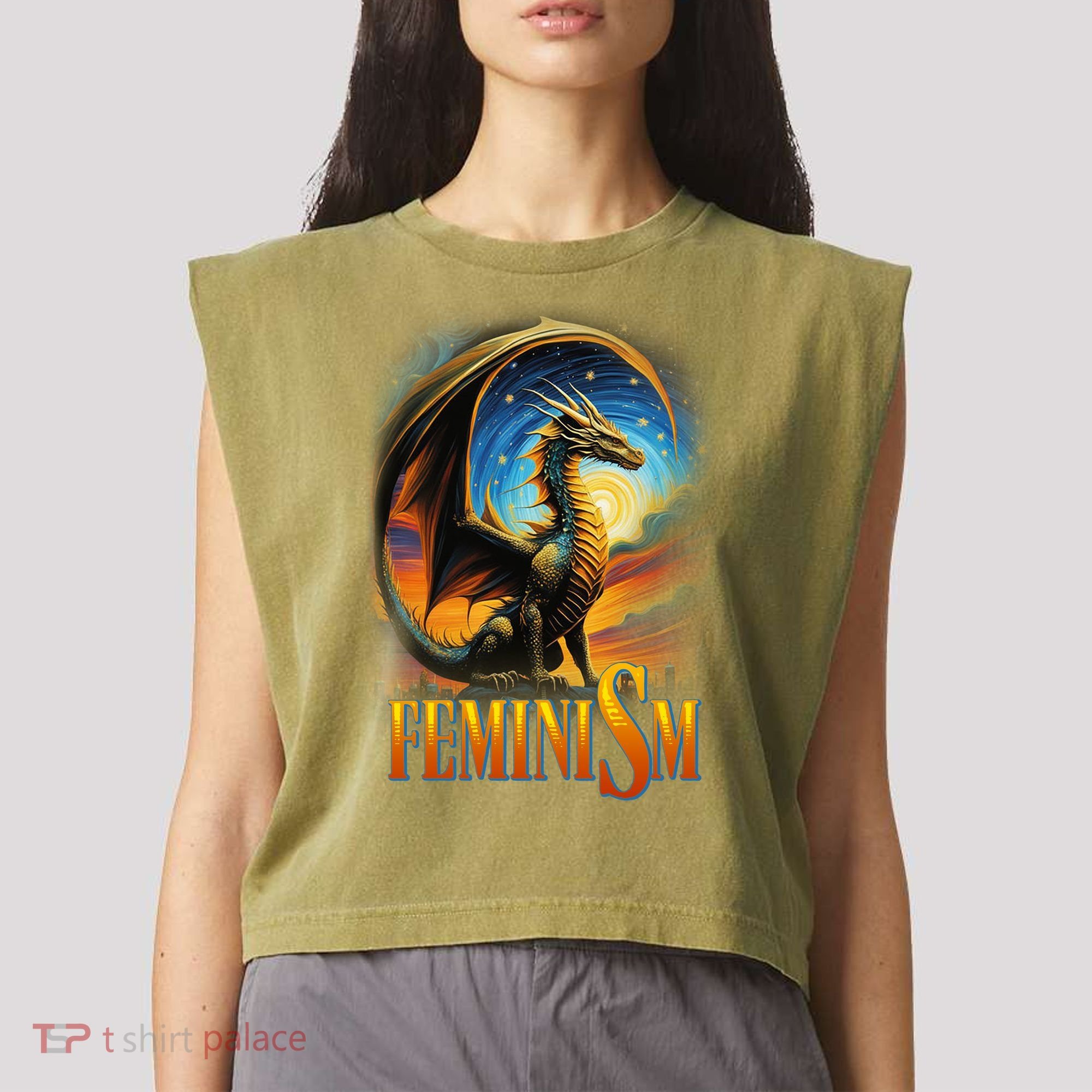 Feminism Dragon Fantasy Garment-Dyed Women's Muscle Tee