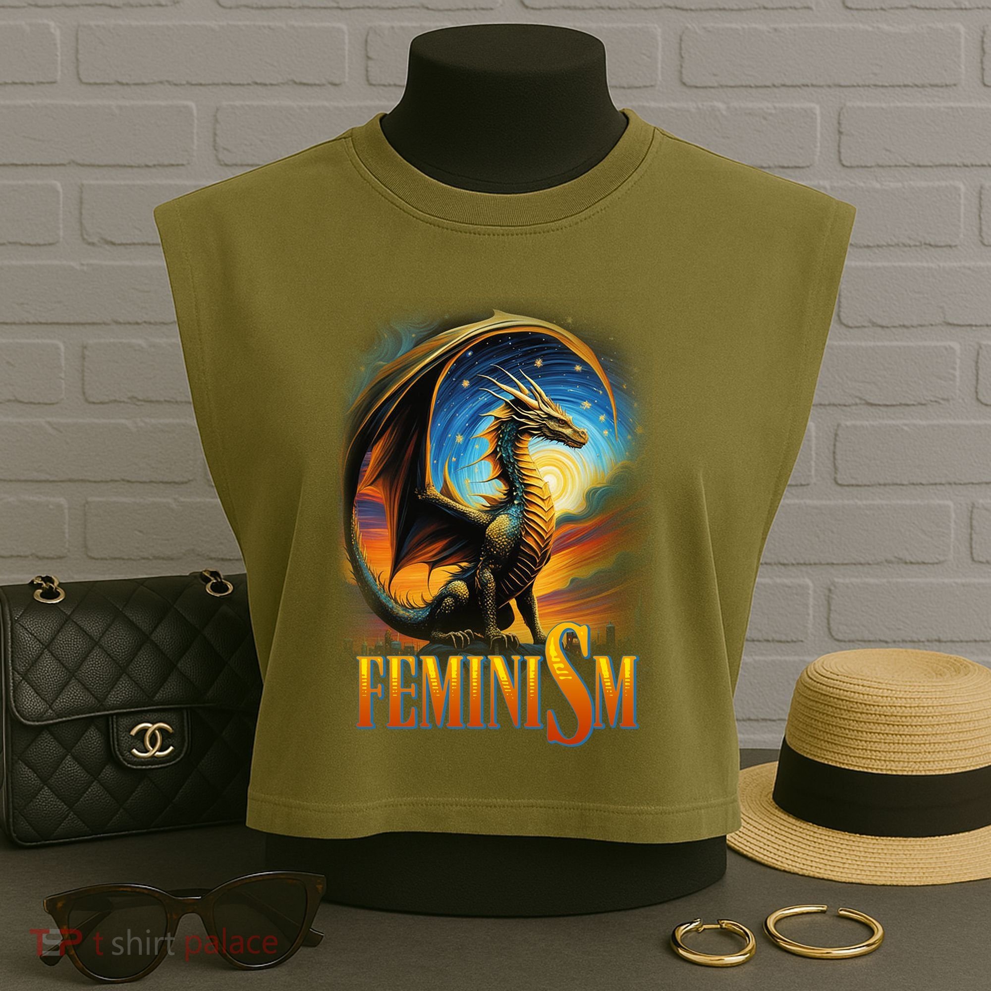 Feminism Dragon Fantasy Garment-Dyed Women's Muscle Tee