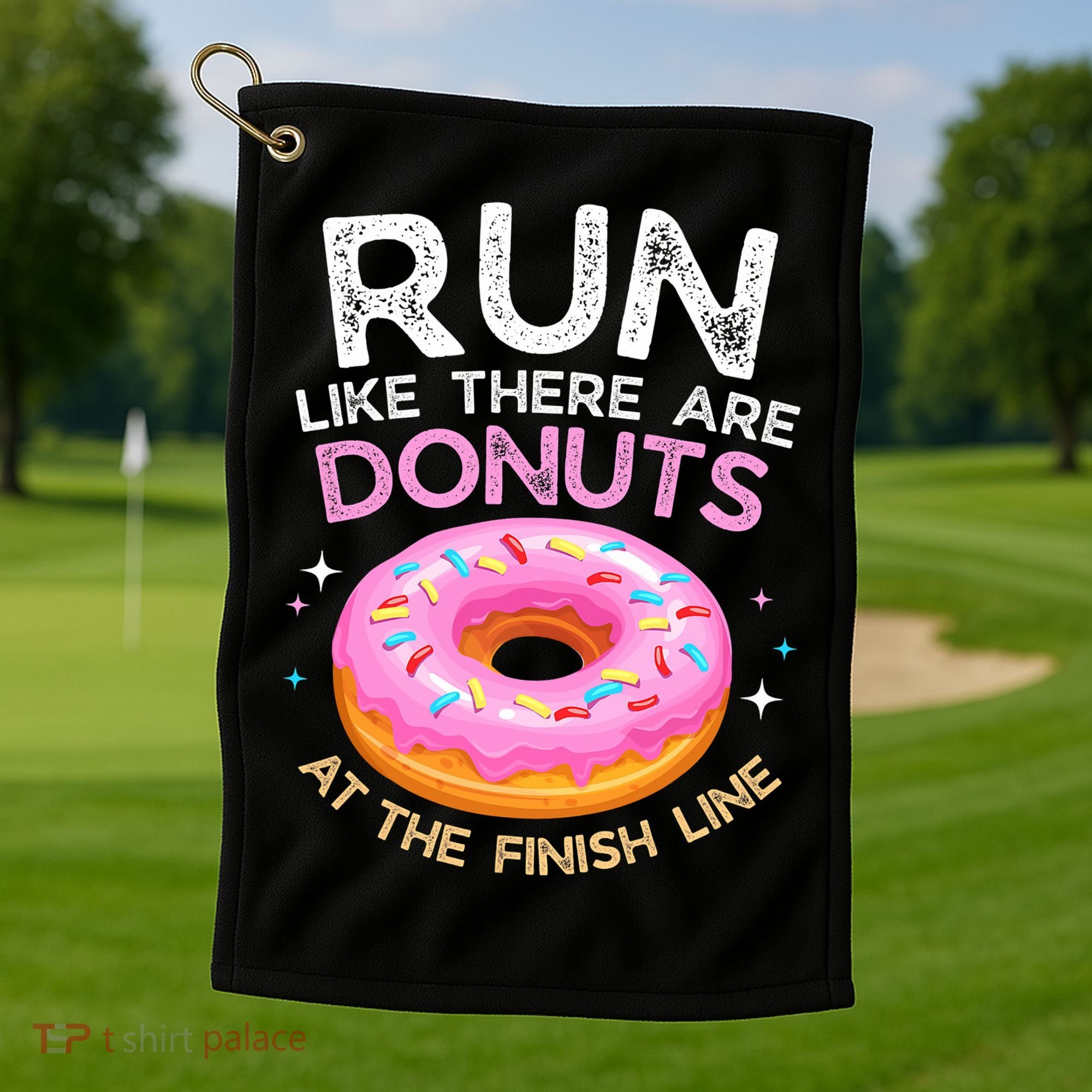 Funny Donut Finish Line Marathon Gift Golf Towel