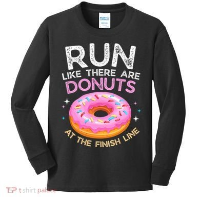 Funny Donut Finish Line Marathon Gift Kids Long Sleeve Shirt