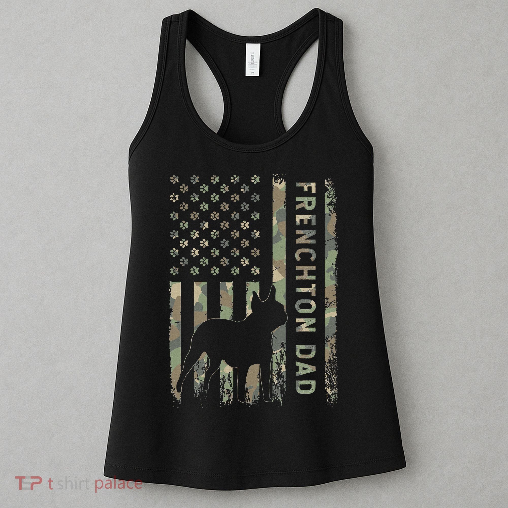 Frenchton Dad French Bulldog Boston Terrier Camo USA Flag Women's Tank Top