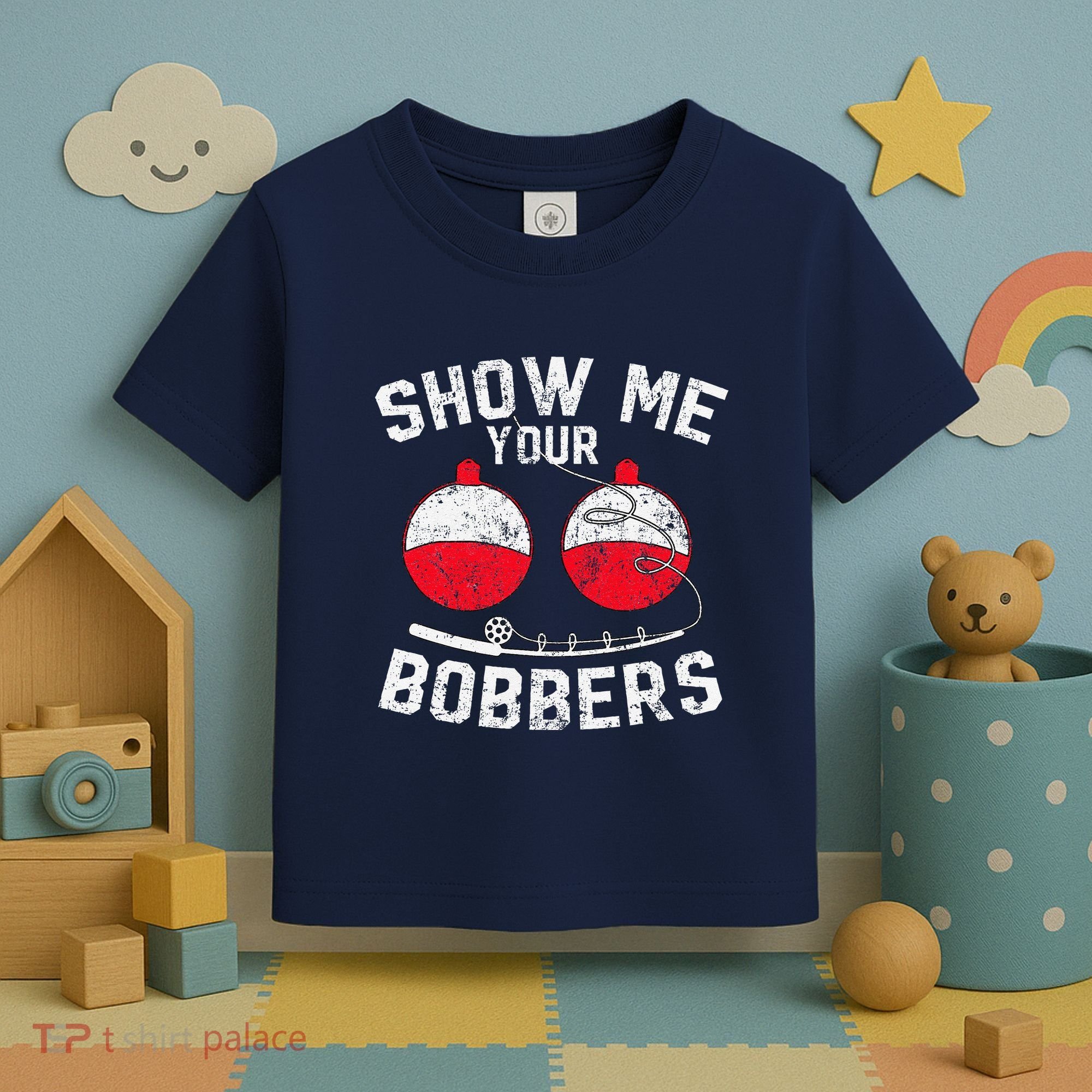 Fathers Day Funny Show Me Your Bobbers Cool Fishing Toddler T-Shirt