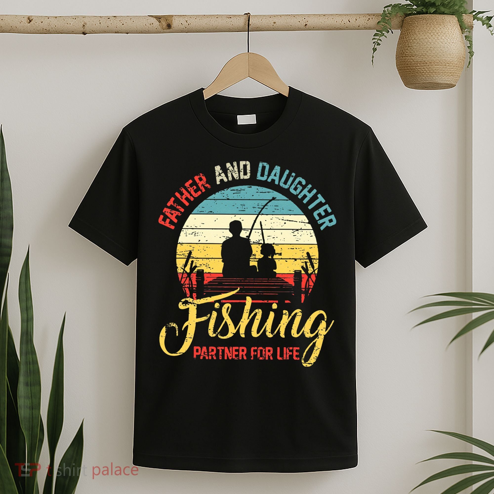Father Daughter Fishing Partner For Life Retro Matching Dad T-Shirt