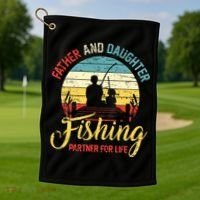 Father Daughter Fishing Partner For Life Retro Matching Dad Golf Towel thumb 1