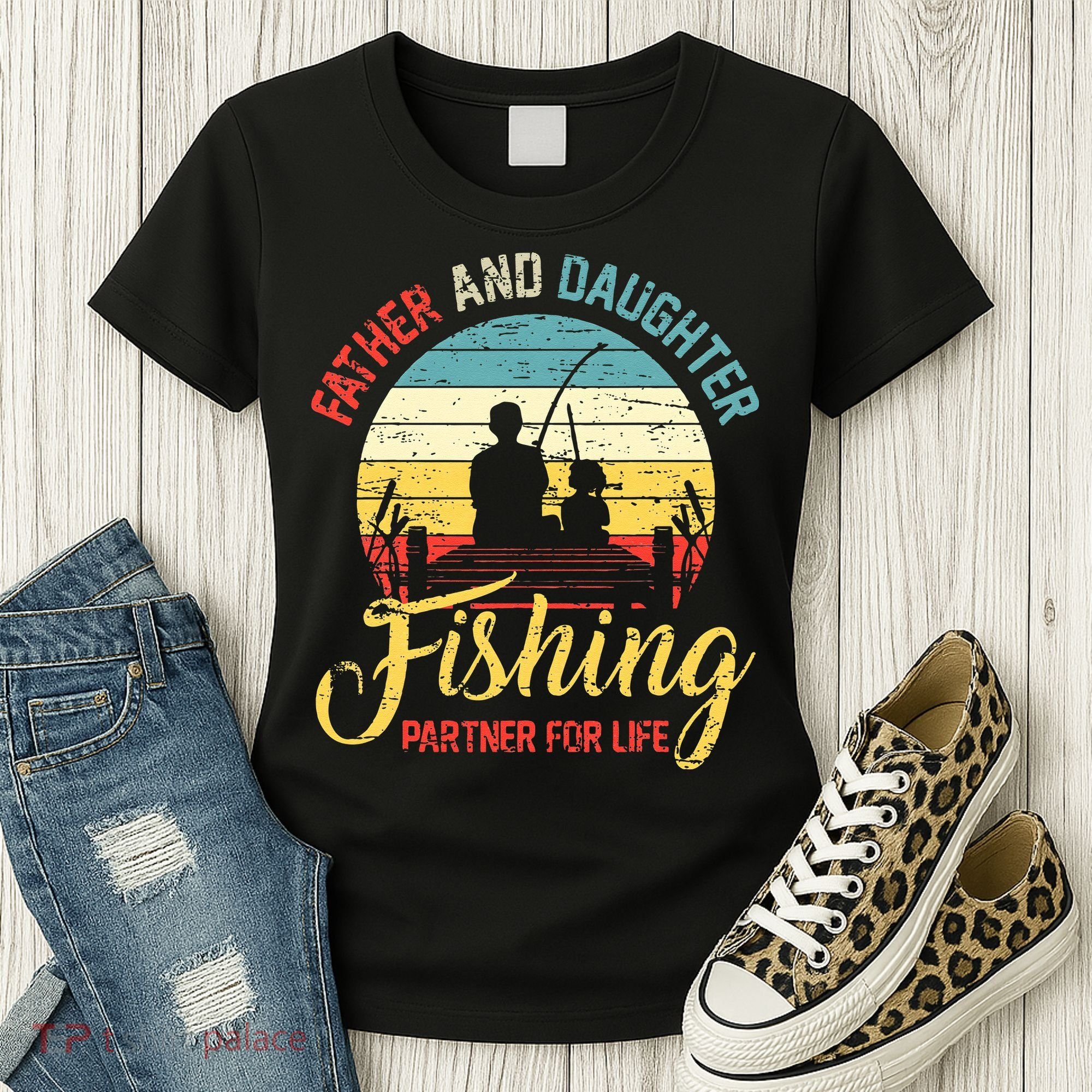 Father Daughter Fishing Partner For Life Retro Matching Dad Women's T-Shirt